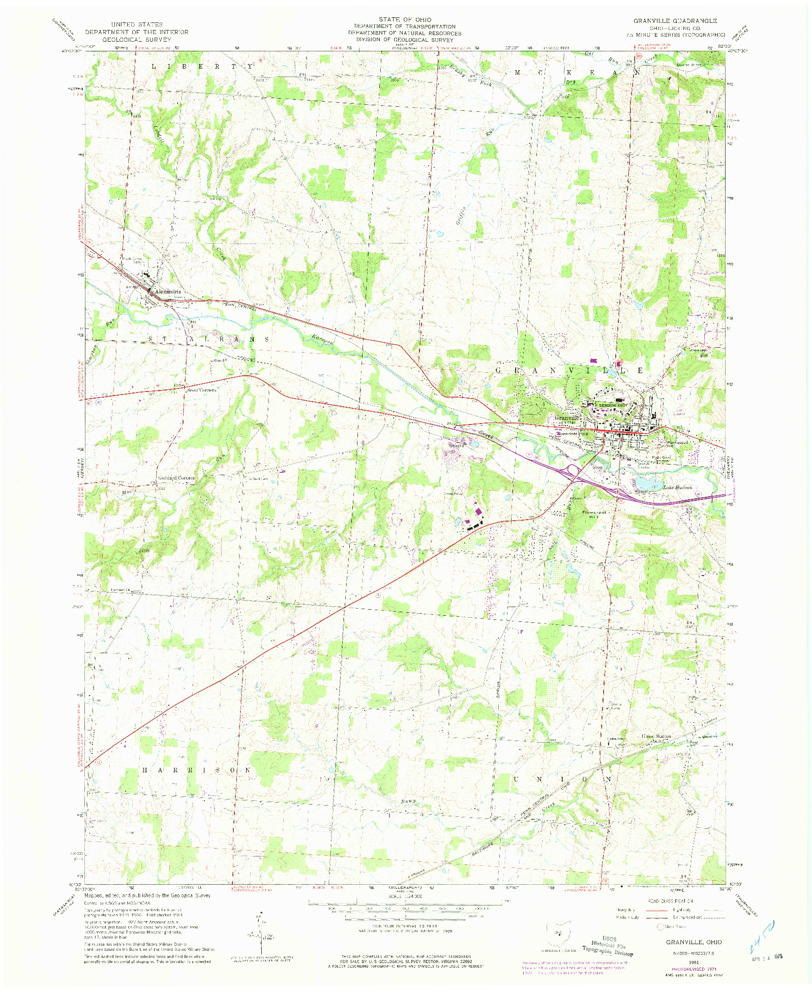 USGS 1:24000-SCALE QUADRANGLE FOR GRANVILLE, OH 1961