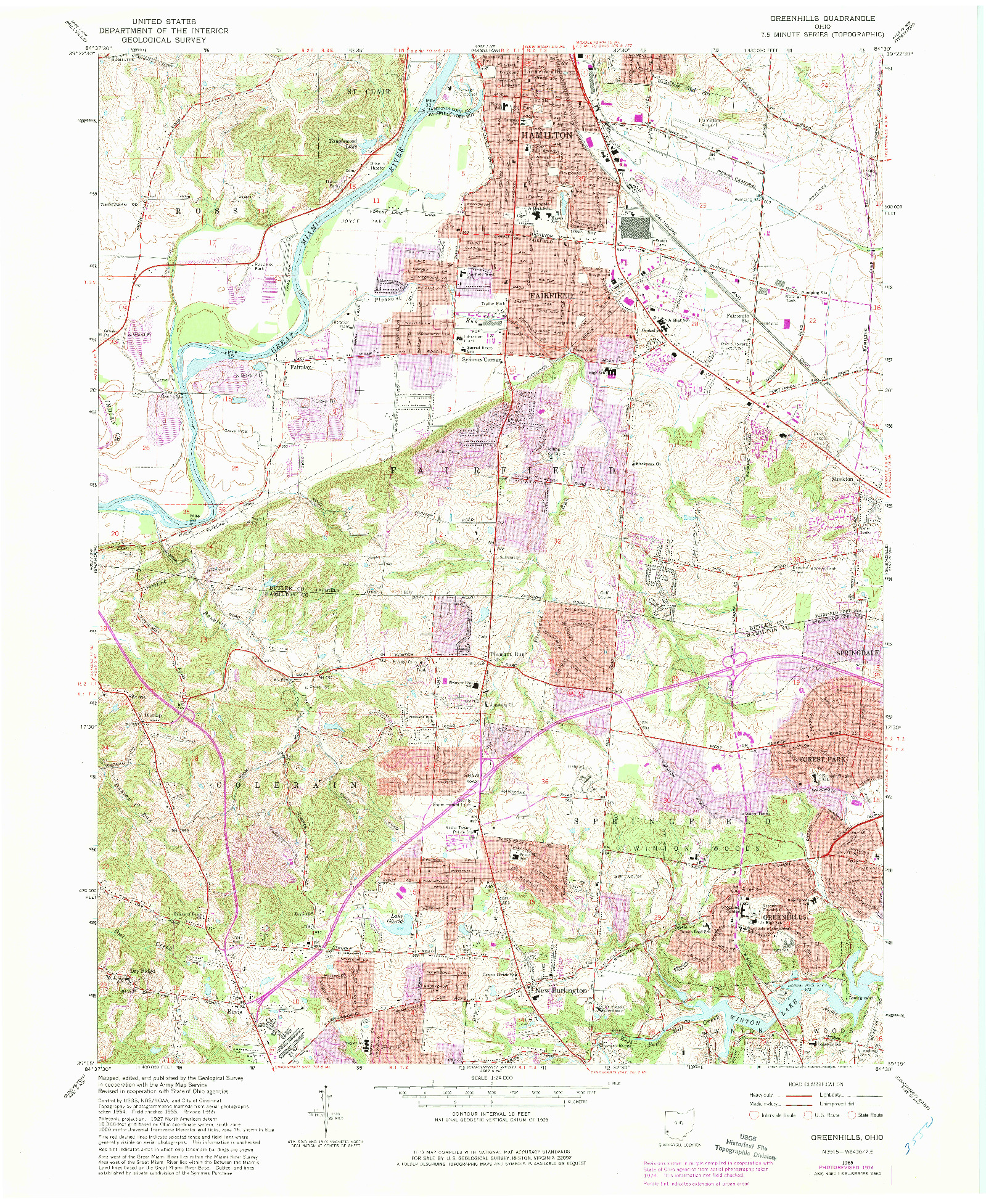 USGS 1:24000-SCALE QUADRANGLE FOR GREENHILLS, OH 1965