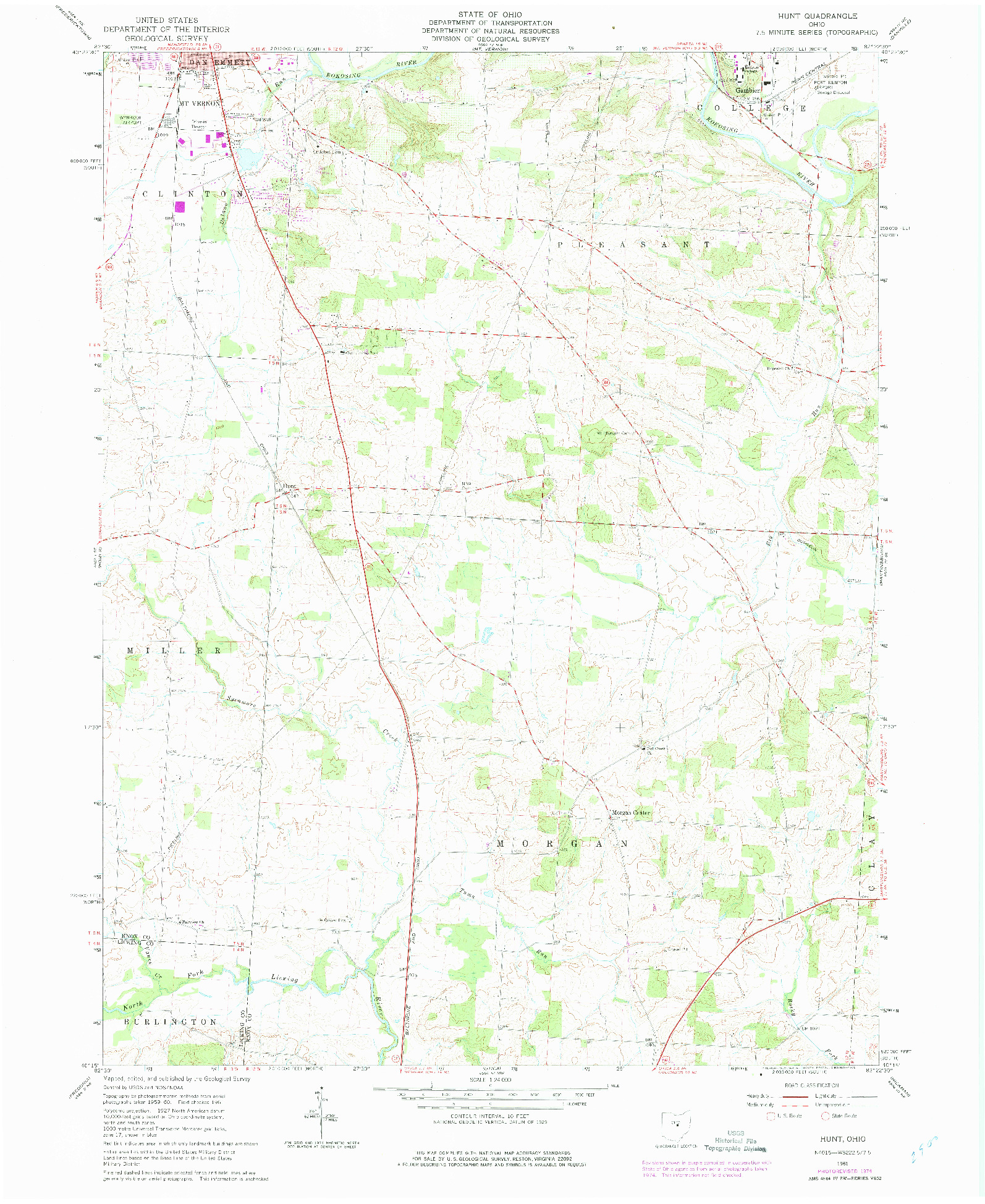 USGS 1:24000-SCALE QUADRANGLE FOR HUNT, OH 1961