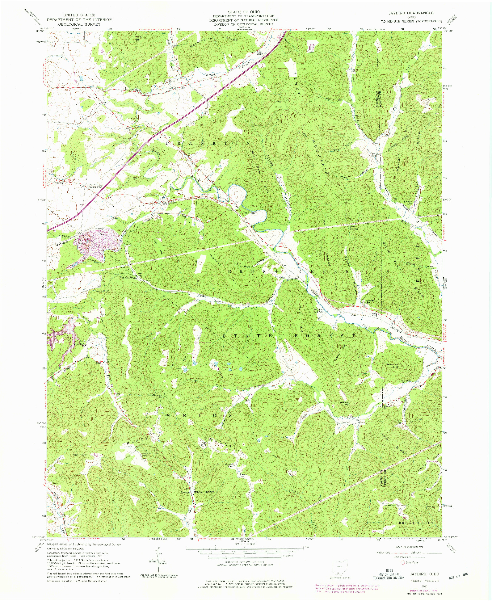 USGS 1:24000-SCALE QUADRANGLE FOR JAYBIRD, OH 1961