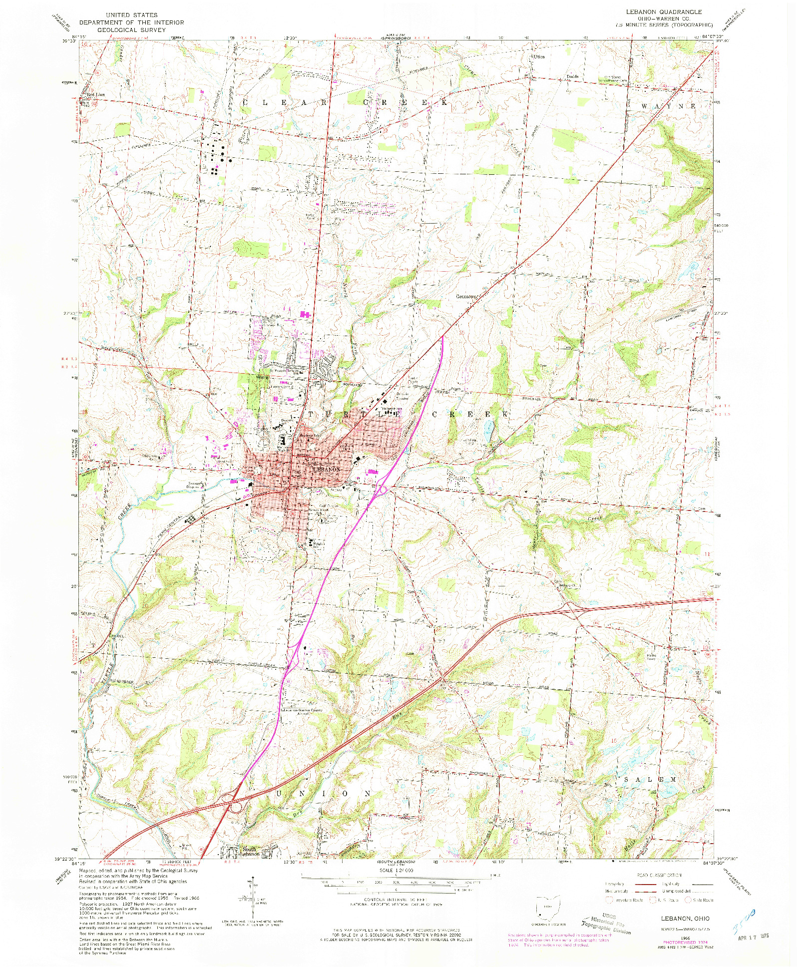 USGS 1:24000-SCALE QUADRANGLE FOR LEBANON, OH 1966