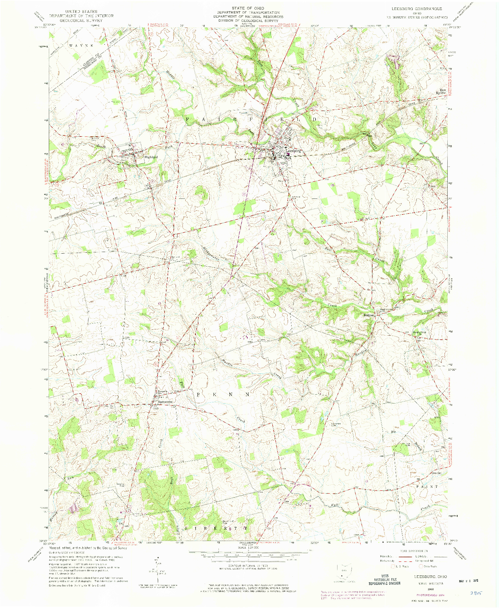 USGS 1:24000-SCALE QUADRANGLE FOR LEESBURG, OH 1960