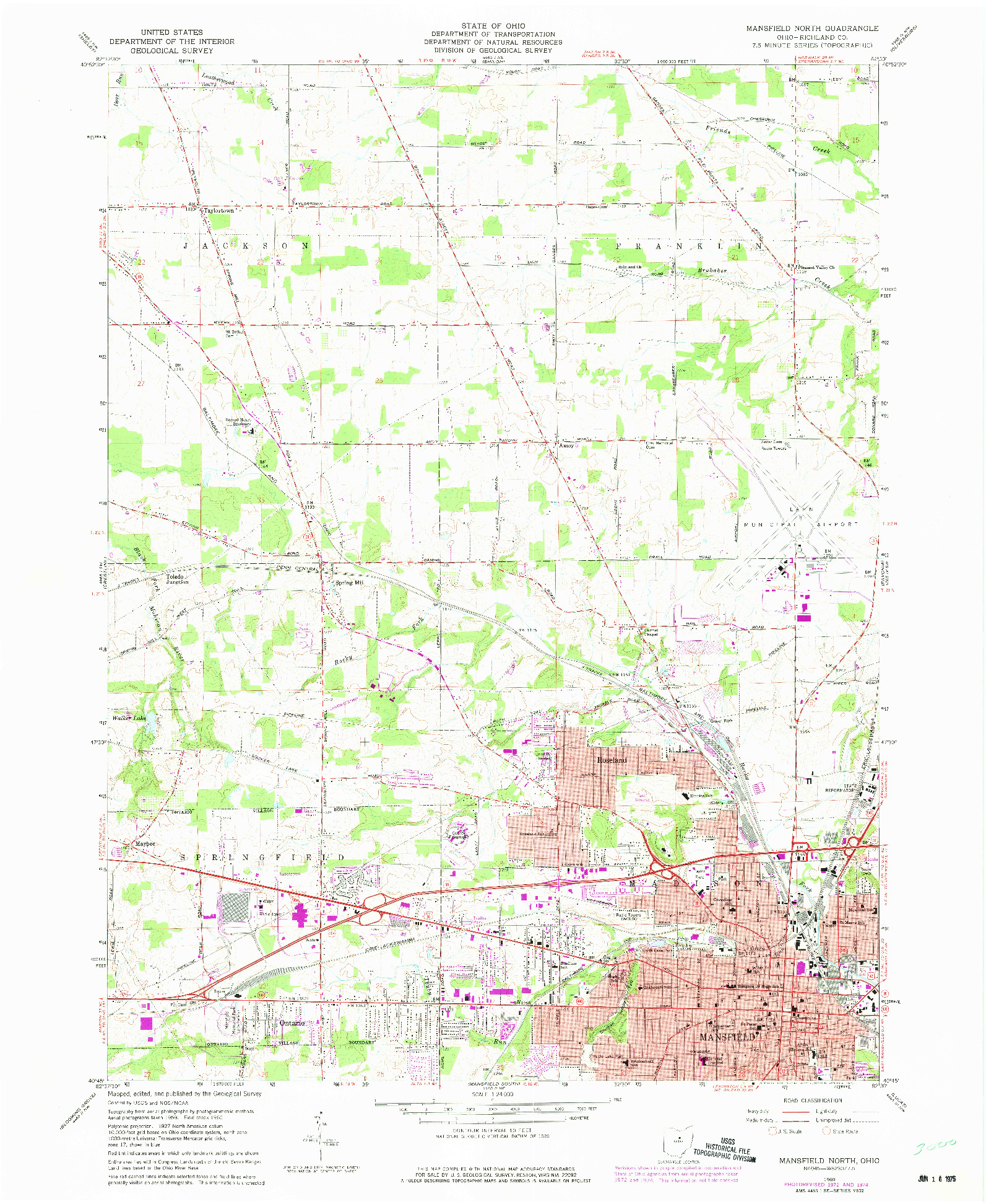 USGS 1:24000-SCALE QUADRANGLE FOR MANSFIELD NORTH, OH 1960