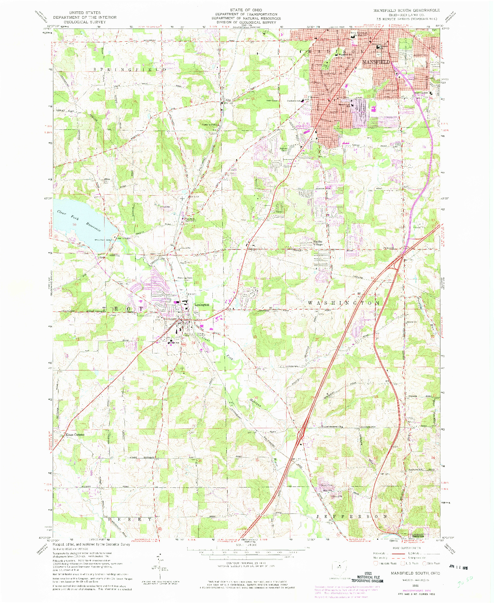 USGS 1:24000-SCALE QUADRANGLE FOR MANSFIELD SOUTH, OH 1961