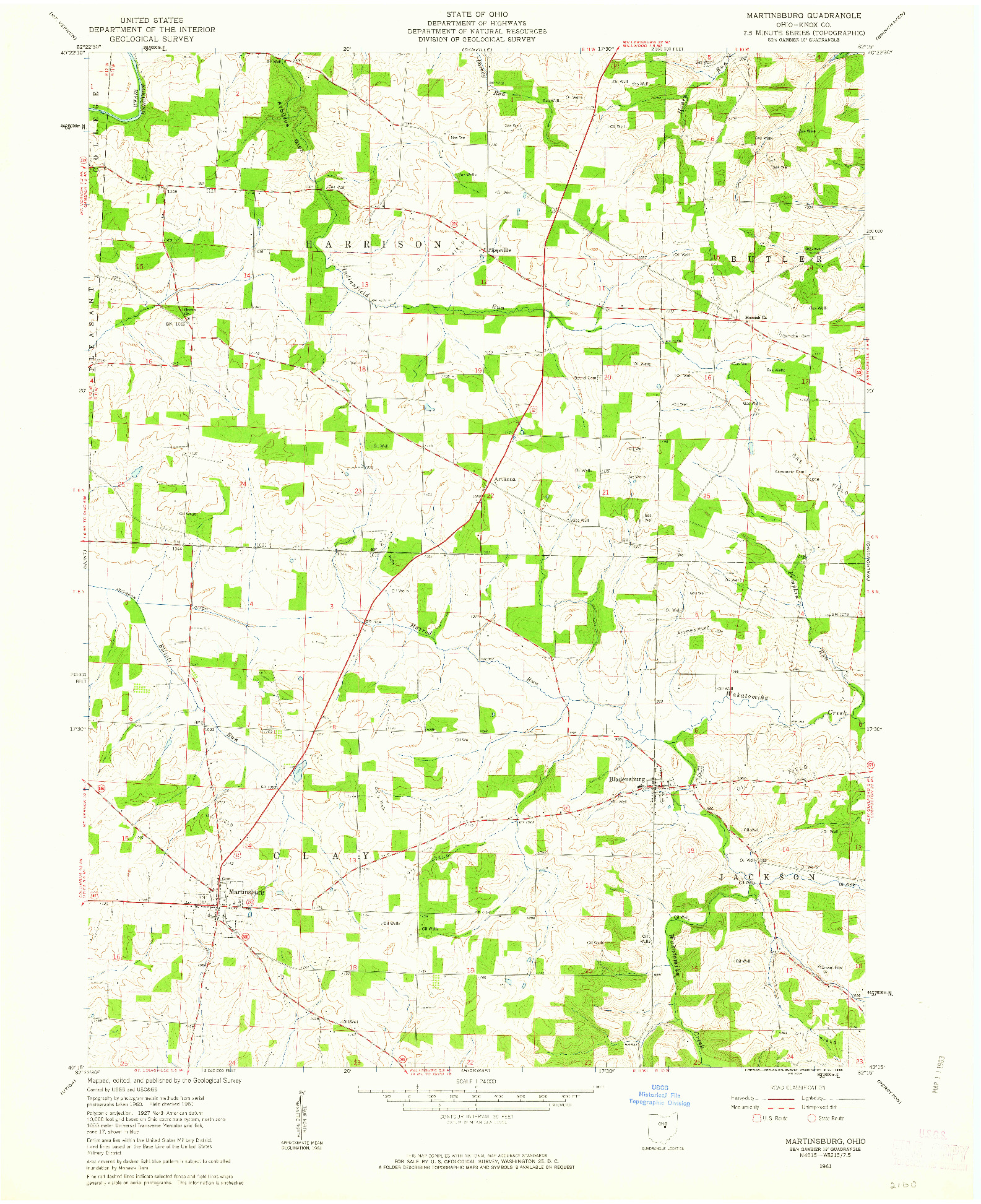 USGS 1:24000-SCALE QUADRANGLE FOR MARTINSBURG, OH 1961