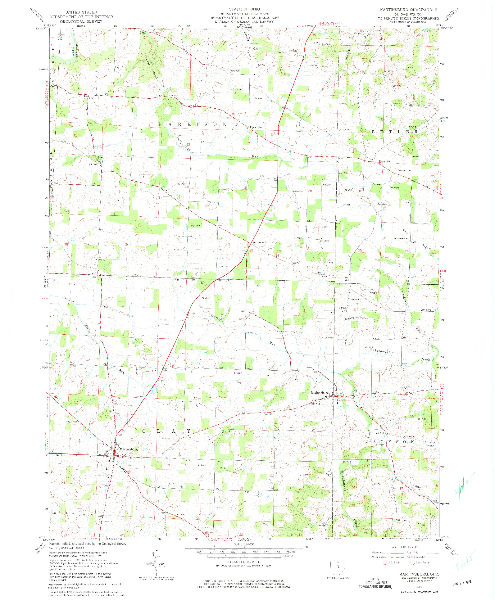 USGS 1:24000-SCALE QUADRANGLE FOR MARTINSBURG, OH 1961