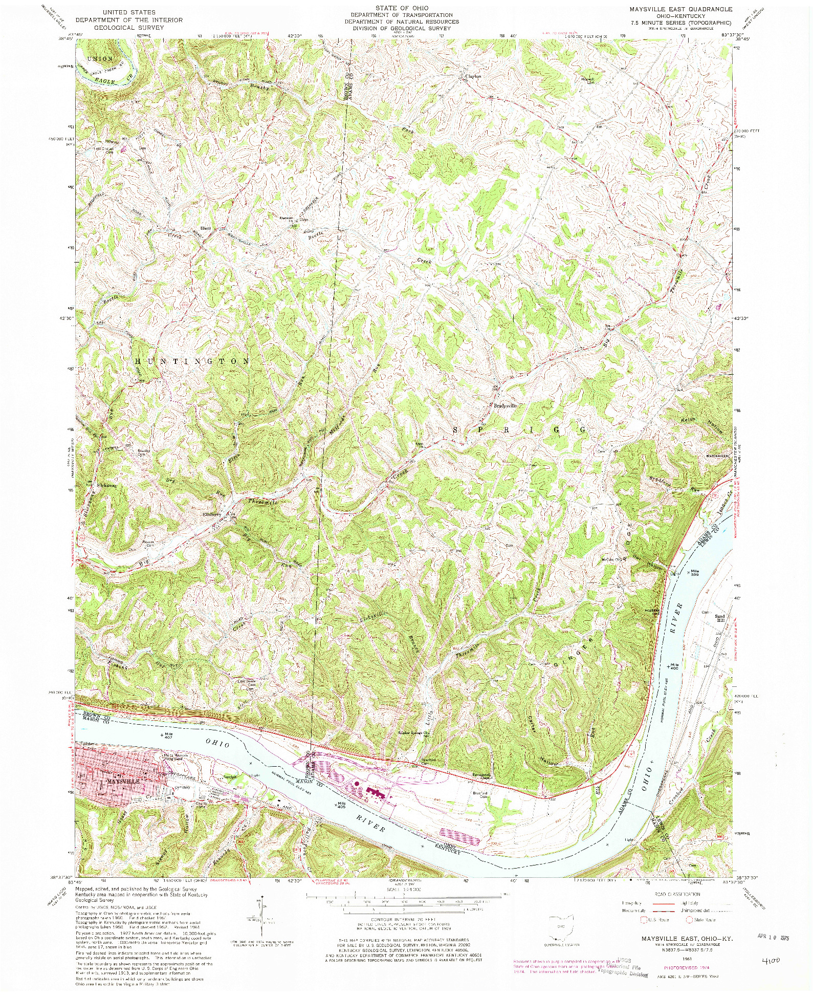 USGS 1:24000-SCALE QUADRANGLE FOR MAYSVILLE EAST, OH 1961