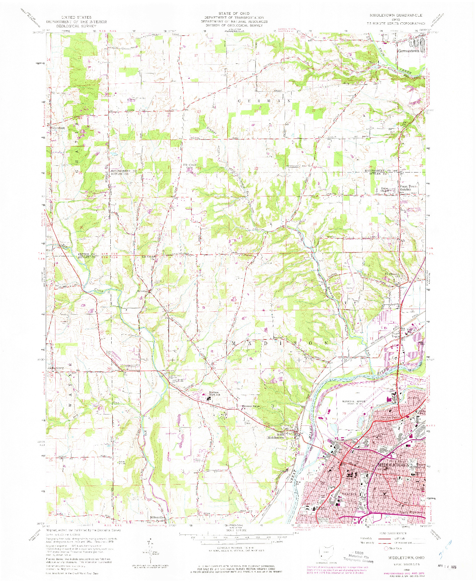 USGS 1:24000-SCALE QUADRANGLE FOR MIDDLETOWN, OH 1959