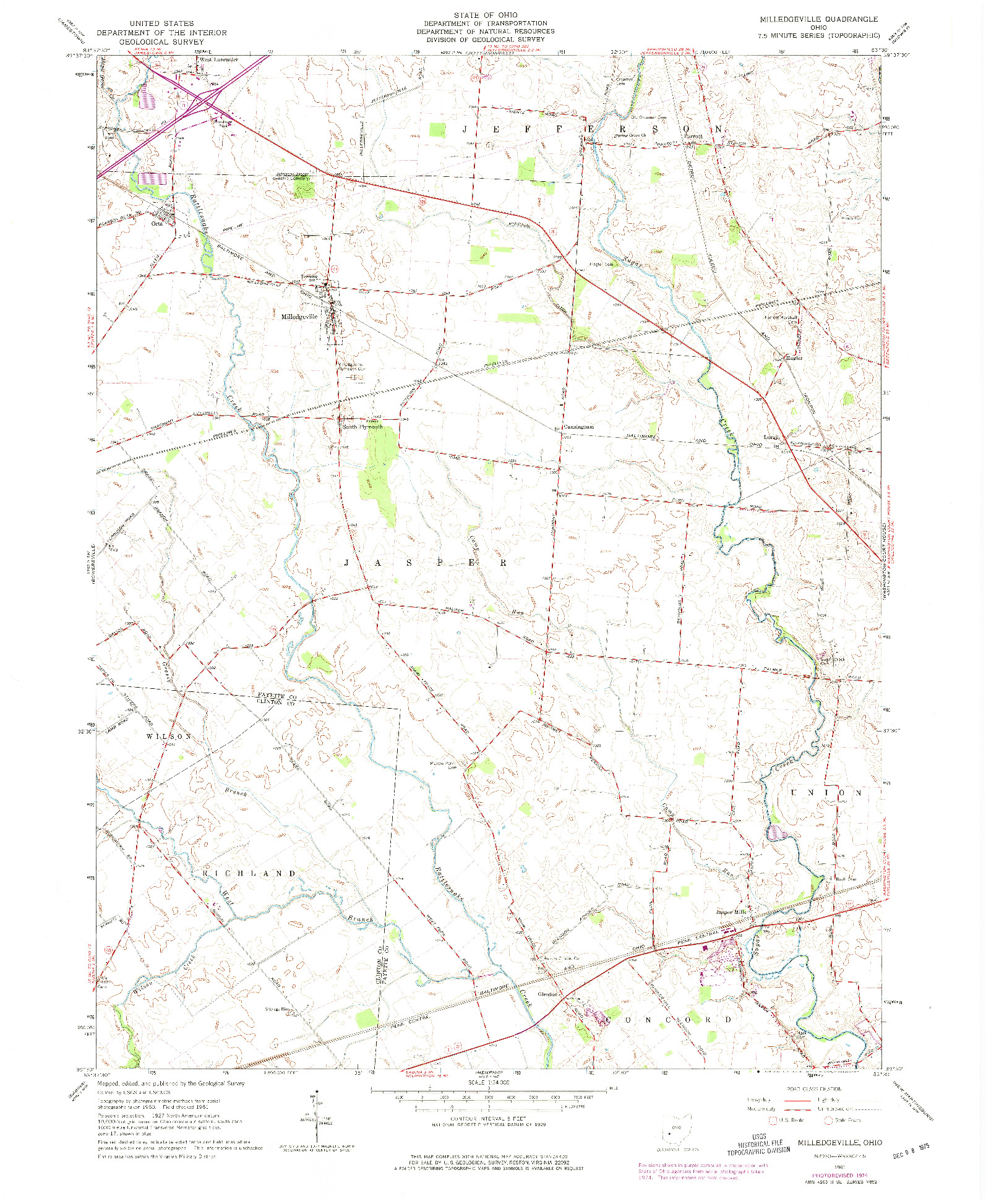 USGS 1:24000-SCALE QUADRANGLE FOR MILLEDGEVILLE, OH 1961