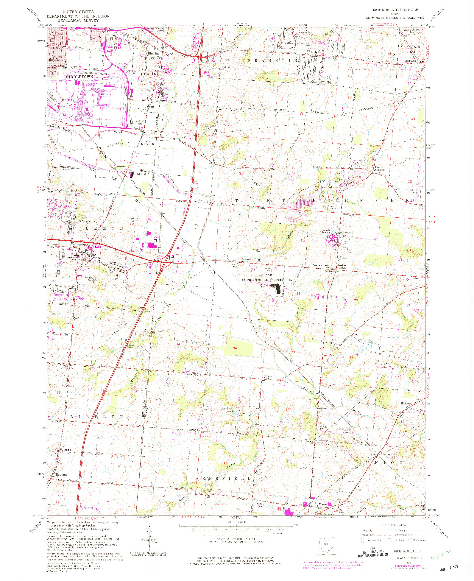 USGS 1:24000-SCALE QUADRANGLE FOR MONROE, OH 1965