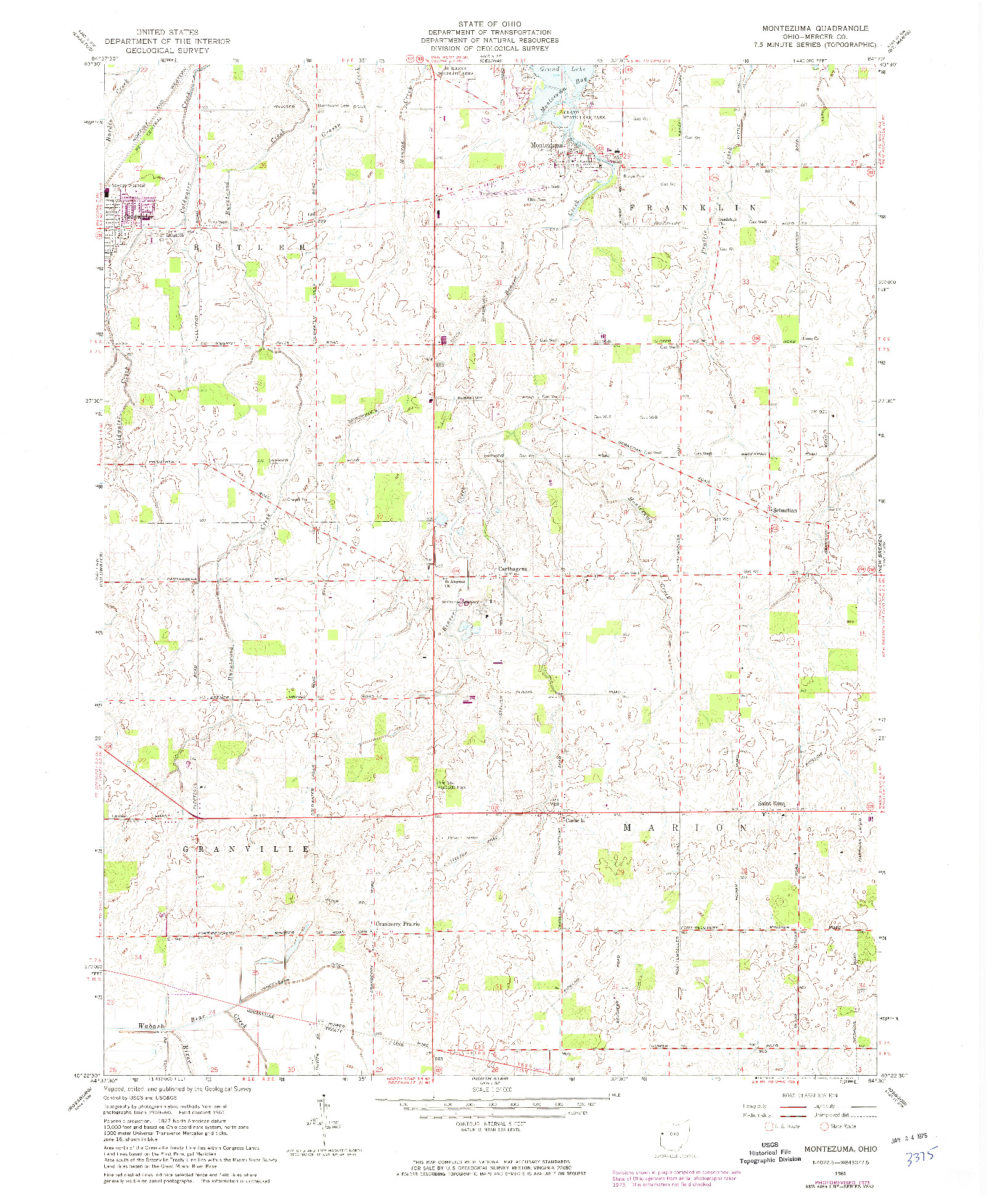 USGS 1:24000-SCALE QUADRANGLE FOR MONTEZUMA, OH 1961