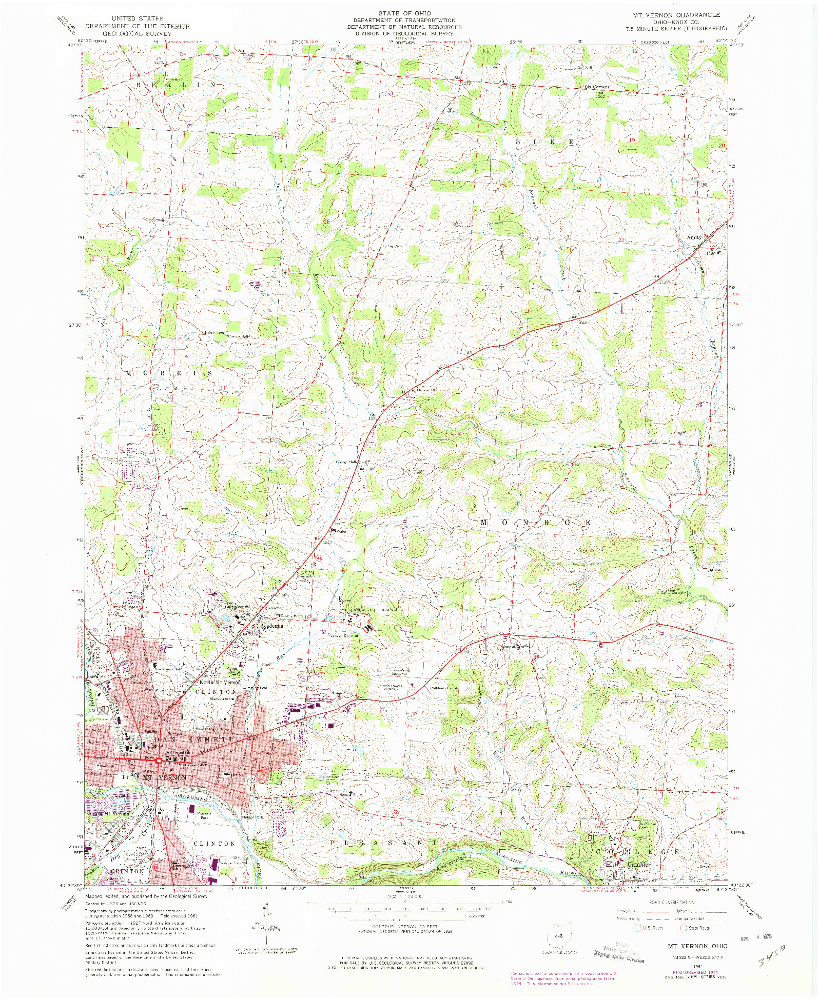 USGS 1:24000-SCALE QUADRANGLE FOR MT VERNON, OH 1961