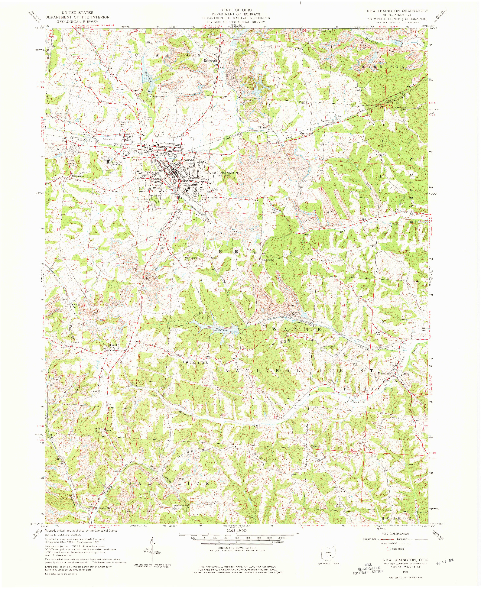 USGS 1:24000-SCALE QUADRANGLE FOR NEW LEXINGTON, OH 1961