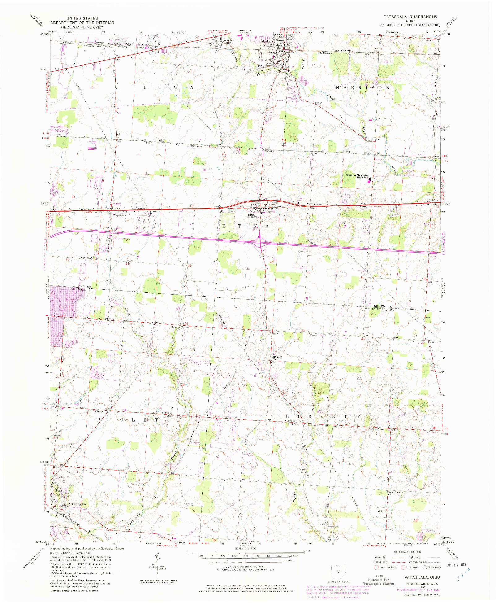 USGS 1:24000-SCALE QUADRANGLE FOR PATASKALA, OH 1958