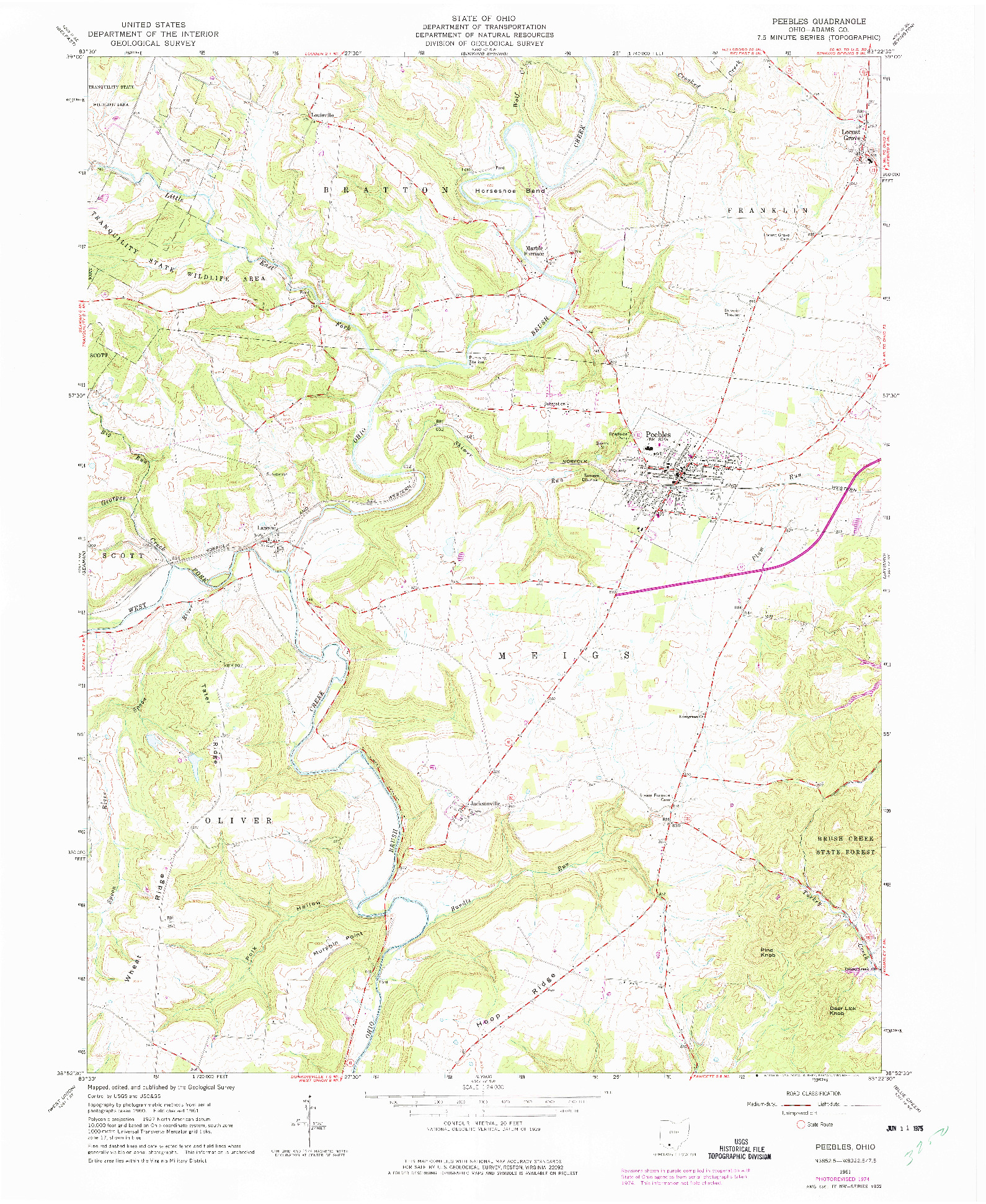 USGS 1:24000-SCALE QUADRANGLE FOR PEEBLES, OH 1961