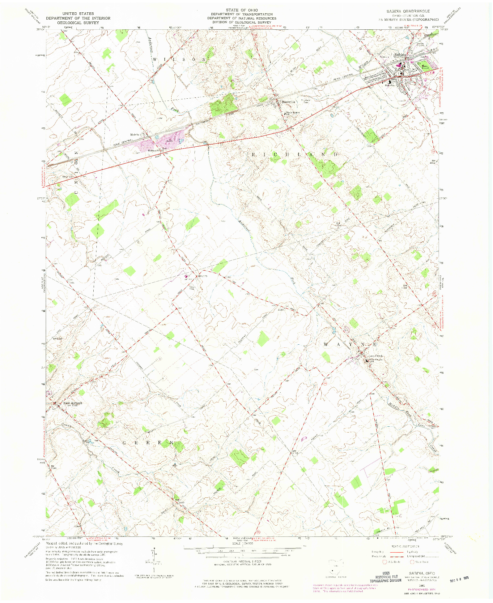 USGS 1:24000-SCALE QUADRANGLE FOR SABINA, OH 1961