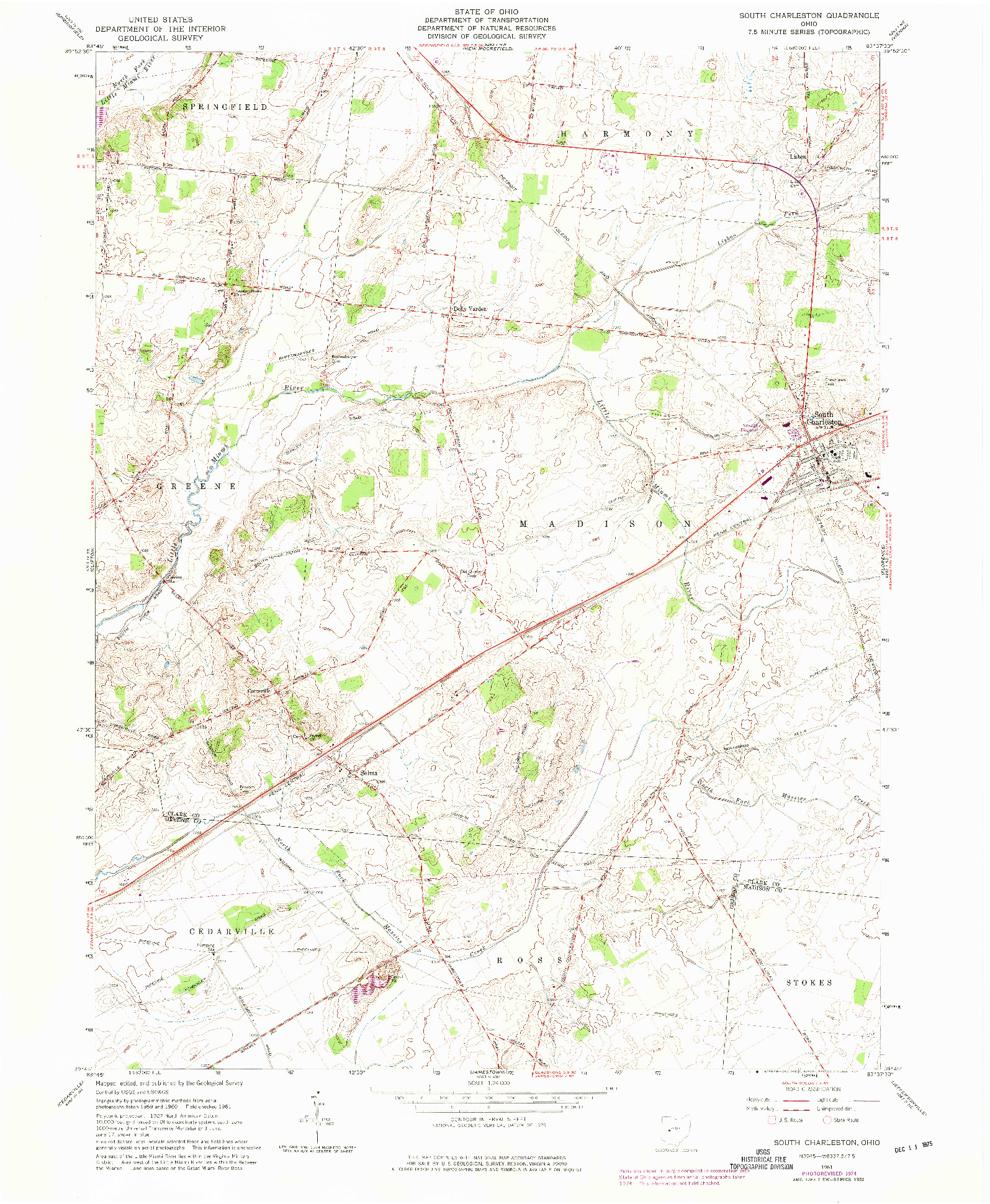 USGS 1:24000-SCALE QUADRANGLE FOR SOUTH CHARLESTON, OH 1961