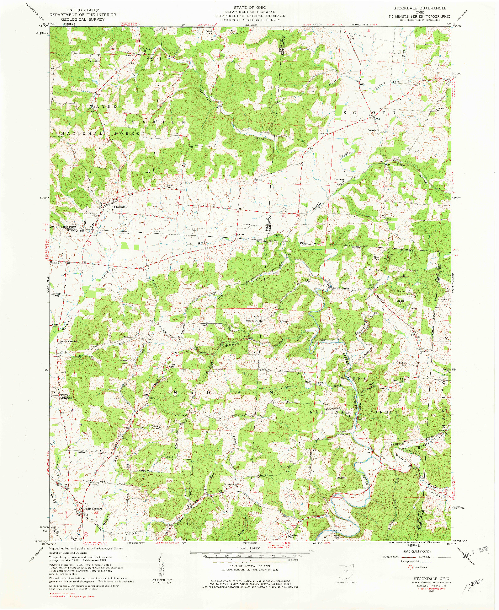 USGS 1:24000-SCALE QUADRANGLE FOR STOCKDALE, OH 1961