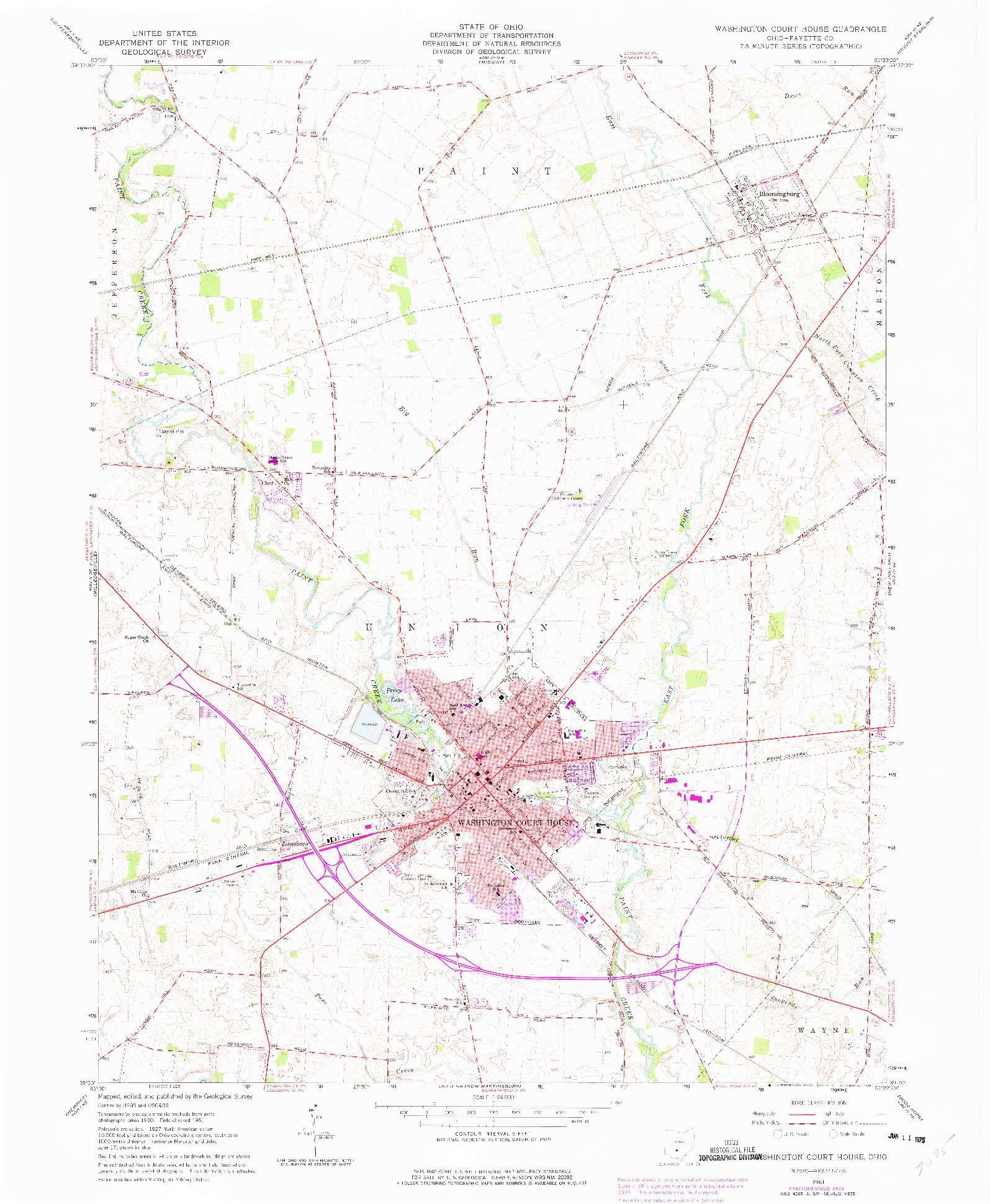 USGS 1:24000-SCALE QUADRANGLE FOR WASHINGTON COURT HOUSE, OH 1961