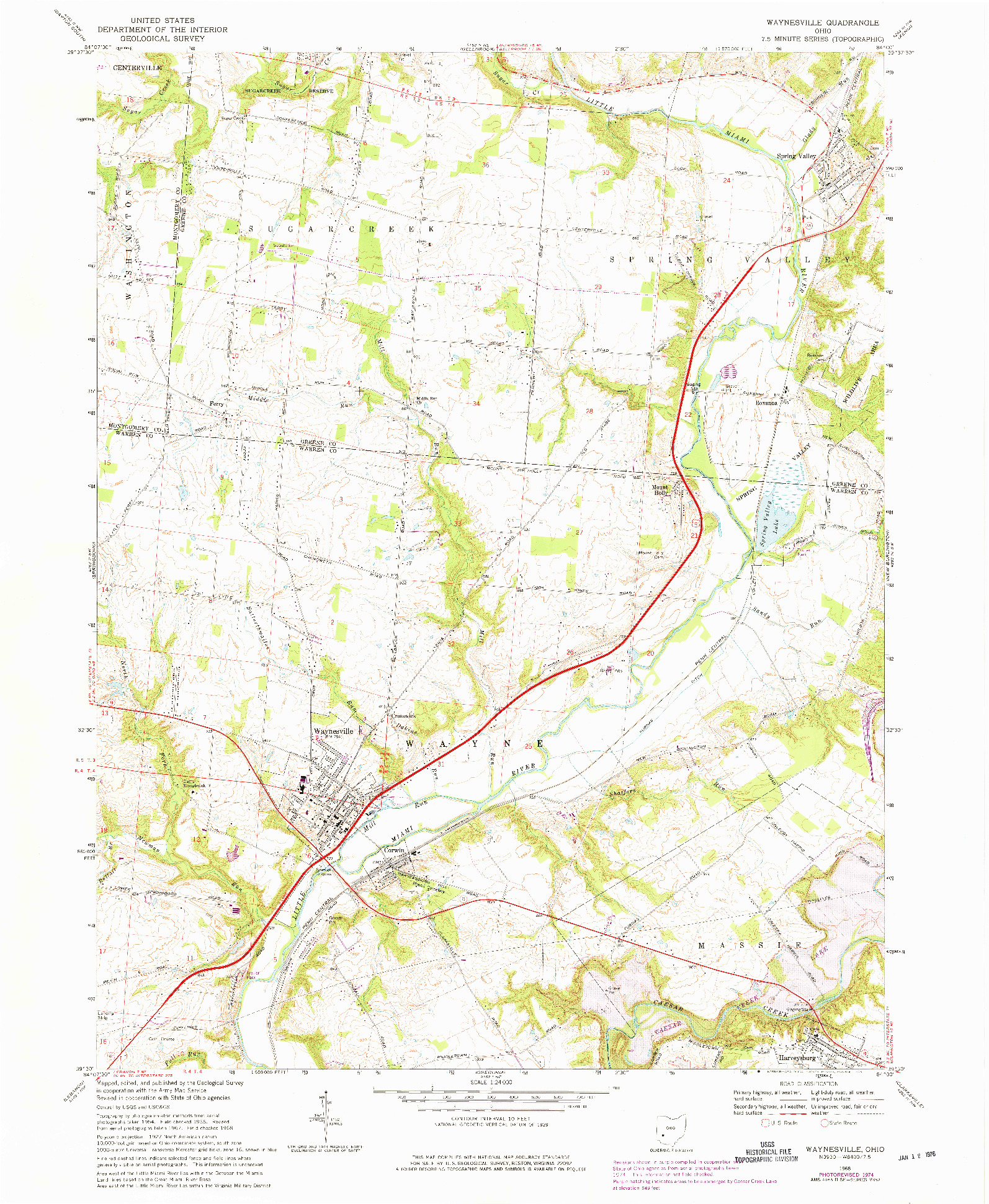 USGS 1:24000-SCALE QUADRANGLE FOR WAYNESVILLE, OH 1968