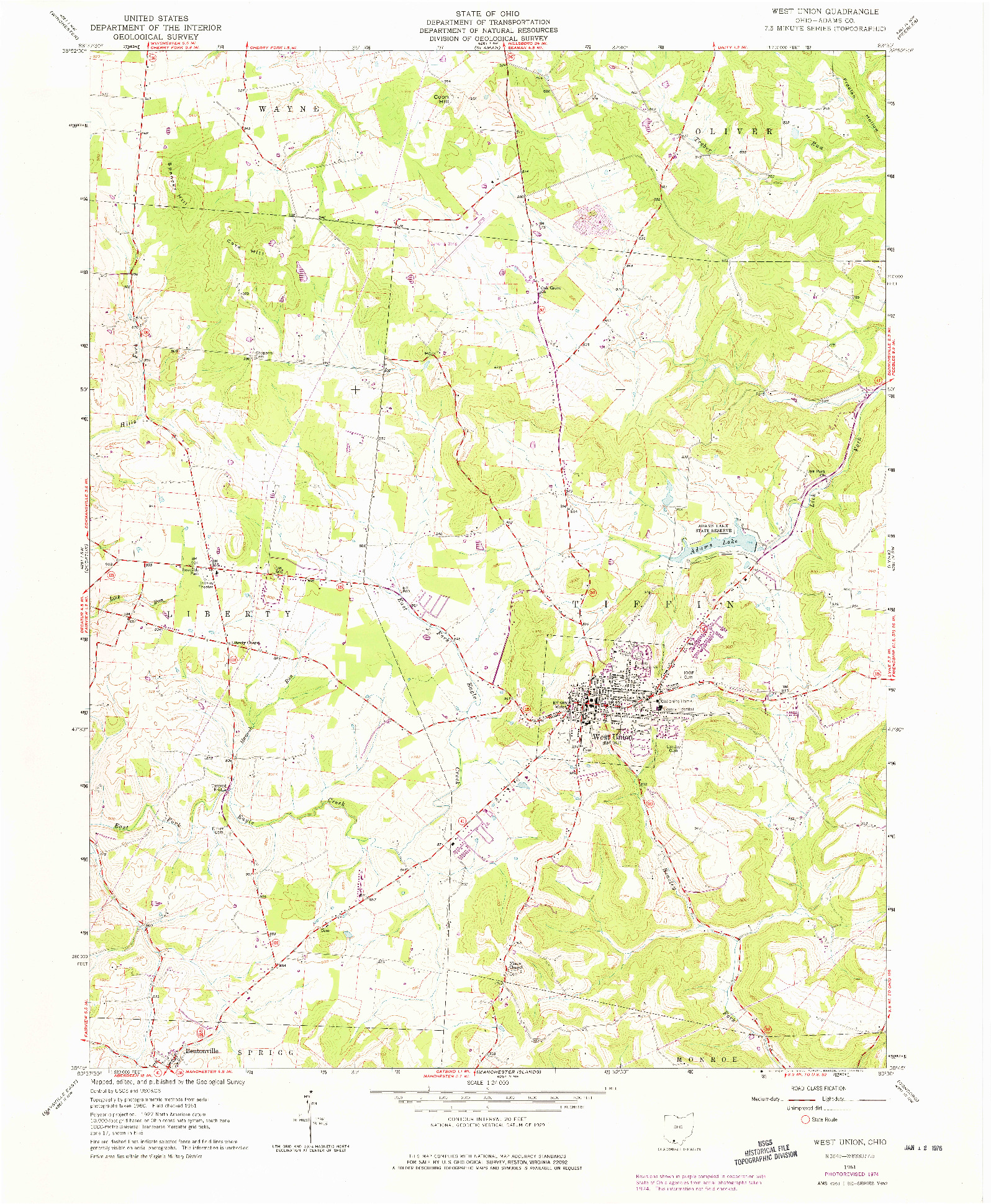 USGS 1:24000-SCALE QUADRANGLE FOR WEST UNION, OH 1961