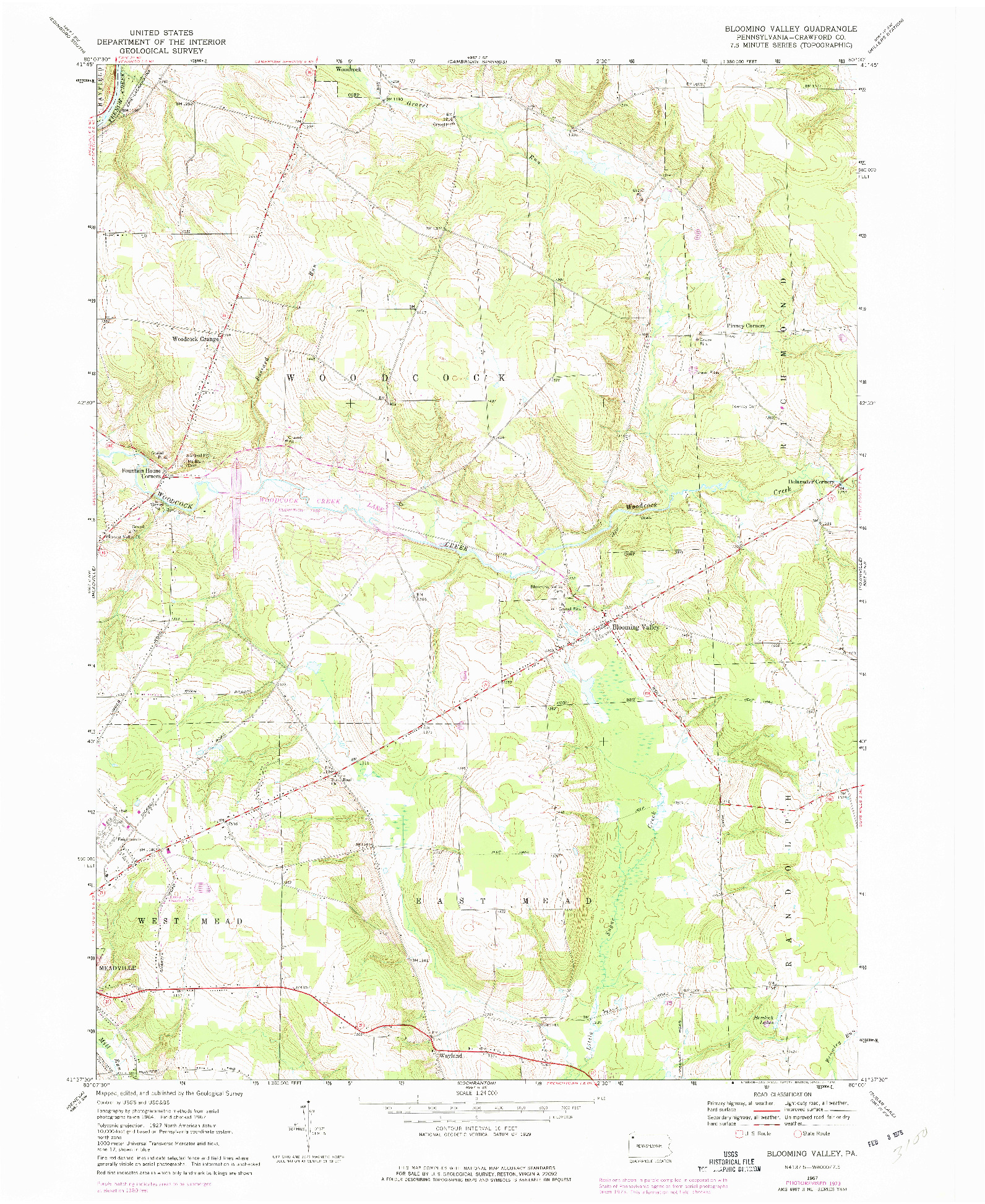 USGS 1:24000-SCALE QUADRANGLE FOR BLOOMING VALLEY, PA 1967