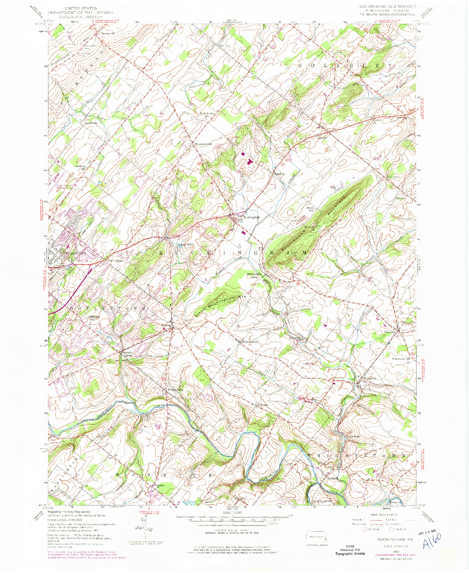 USGS 1:24000-SCALE QUADRANGLE FOR BUCKINGHAM, PA 1953