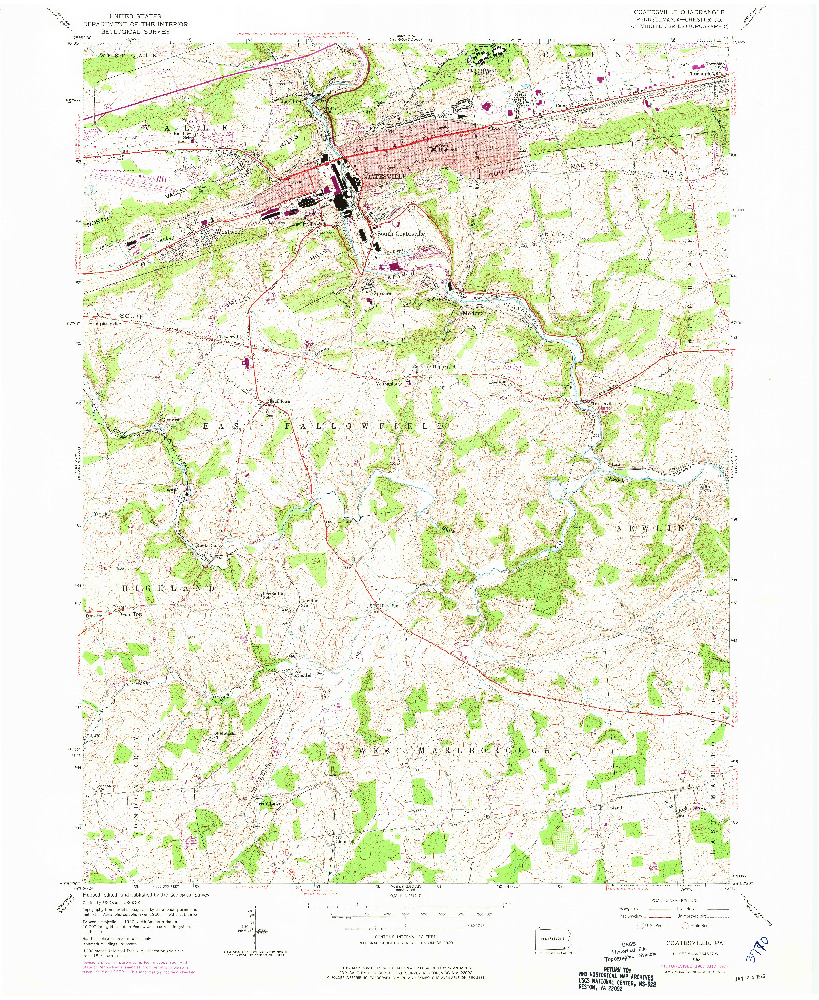 USGS 1:24000-SCALE QUADRANGLE FOR COATESVILLE, PA 1953