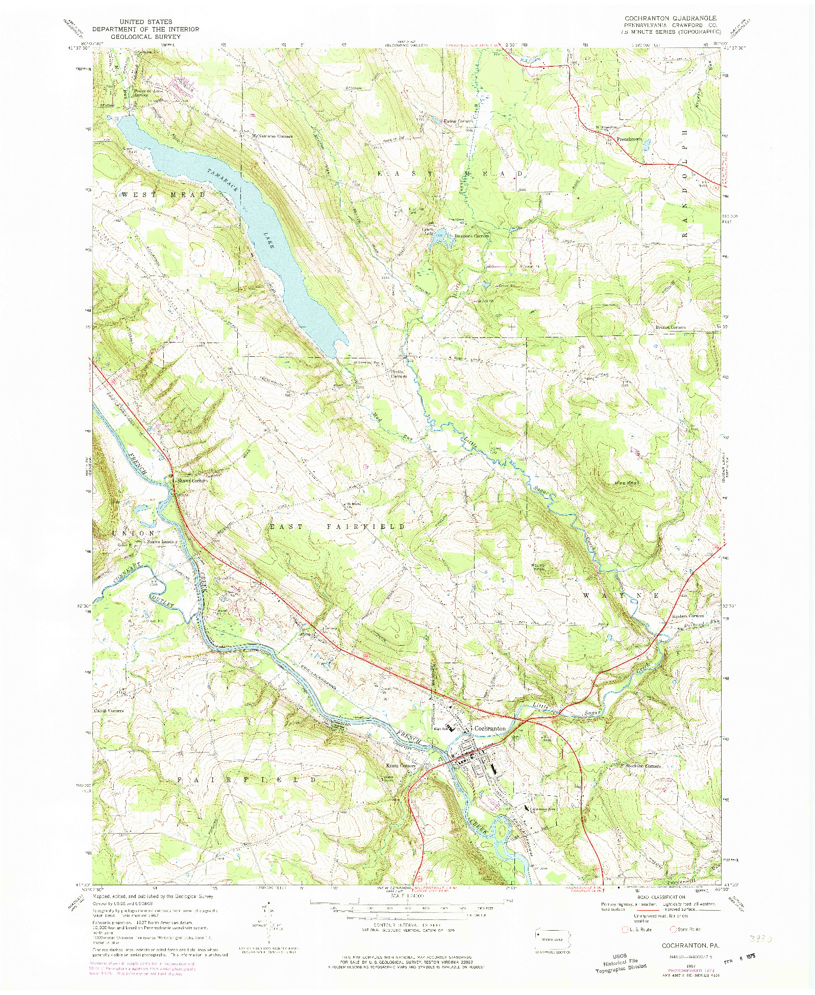USGS 1:24000-SCALE QUADRANGLE FOR COCHRANTON, PA 1967
