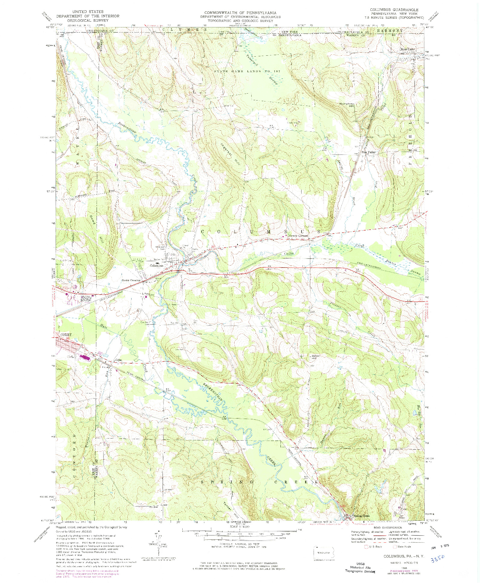 USGS 1:24000-SCALE QUADRANGLE FOR COLUMBUS, PA 1968