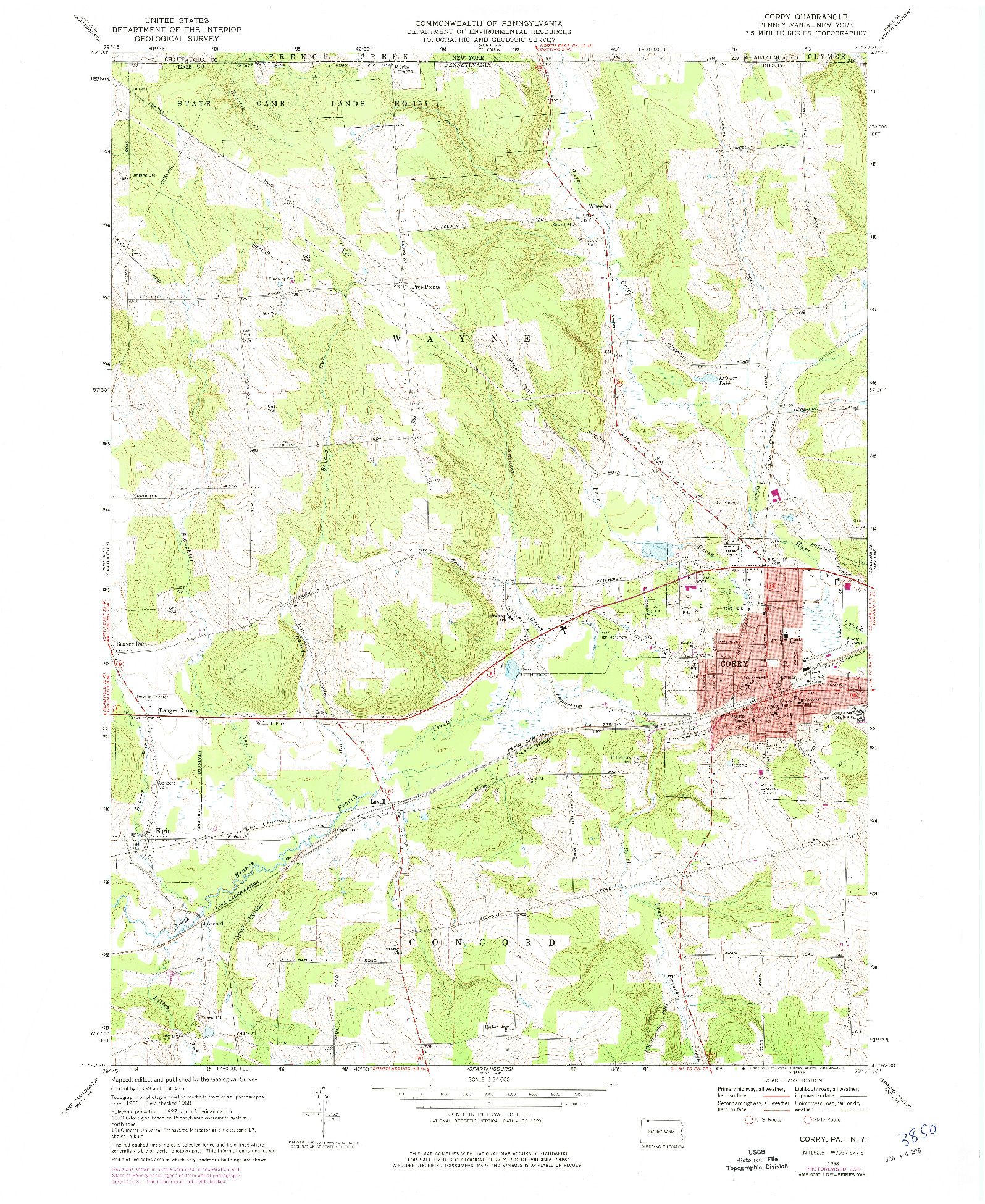 USGS 1:24000-SCALE QUADRANGLE FOR CORRY, PA 1968