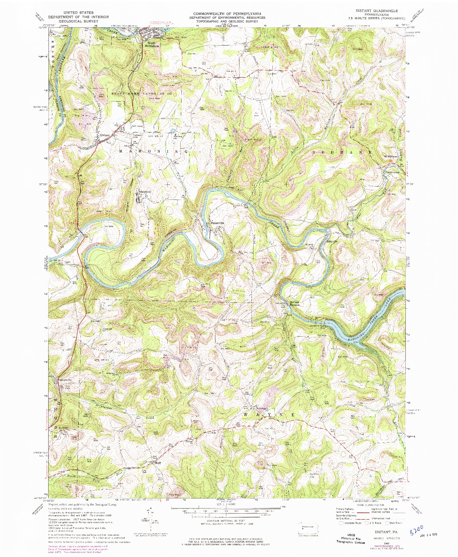 USGS 1:24000-SCALE QUADRANGLE FOR DISTANT, PA 1969