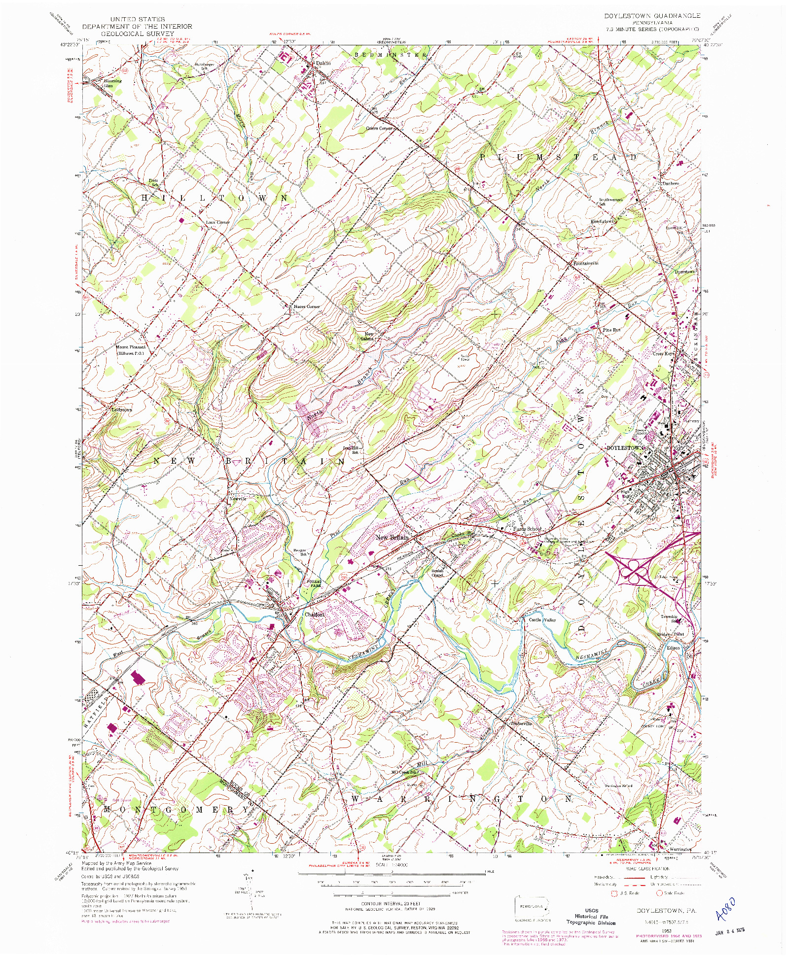 USGS 1:24000-SCALE QUADRANGLE FOR DOYLESTOWN, PA 1953