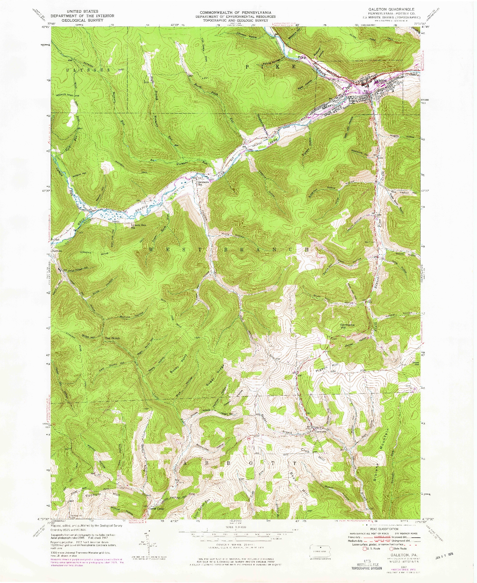 USGS 1:24000-SCALE QUADRANGLE FOR GALETON, PA 1947