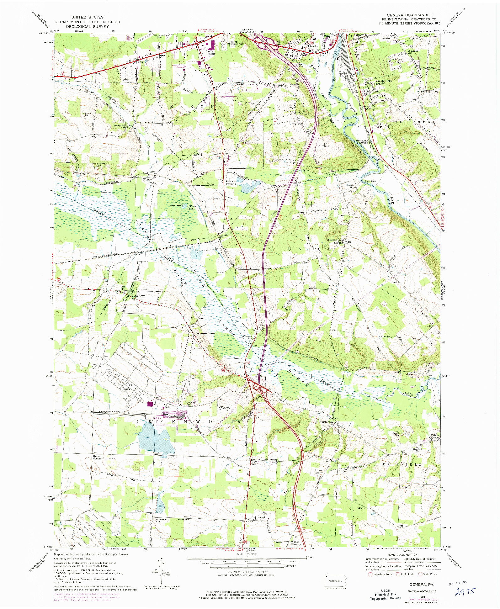 USGS 1:24000-SCALE QUADRANGLE FOR GENEVA, PA 1968