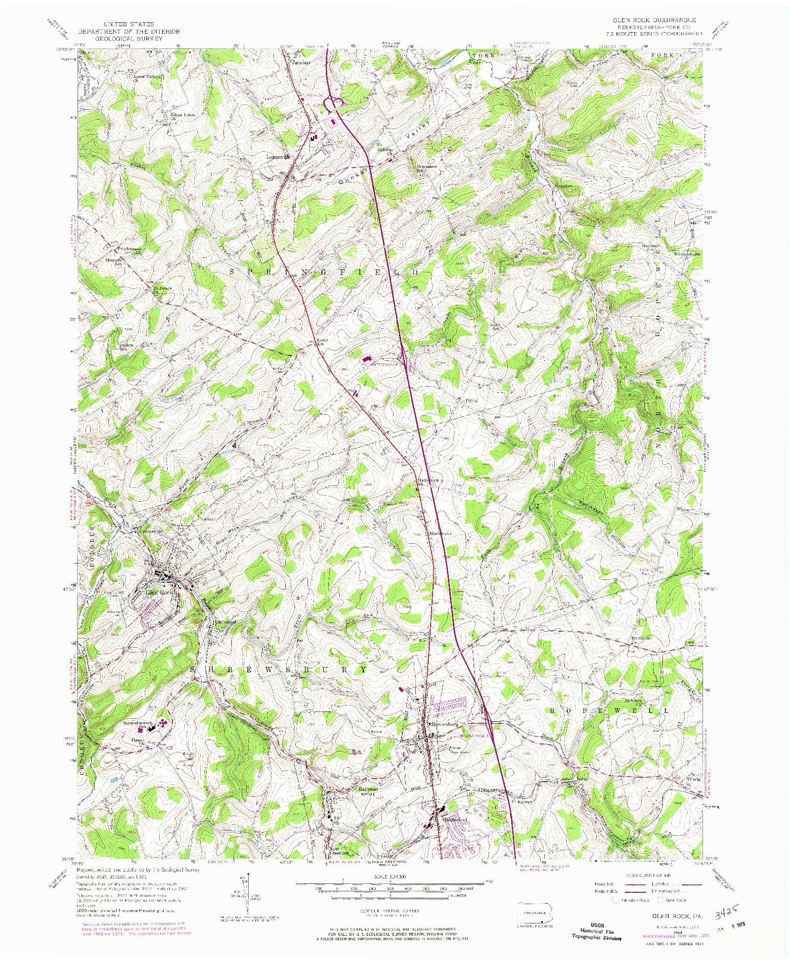 USGS 1:24000-SCALE QUADRANGLE FOR GLEN ROCK, PA 1954