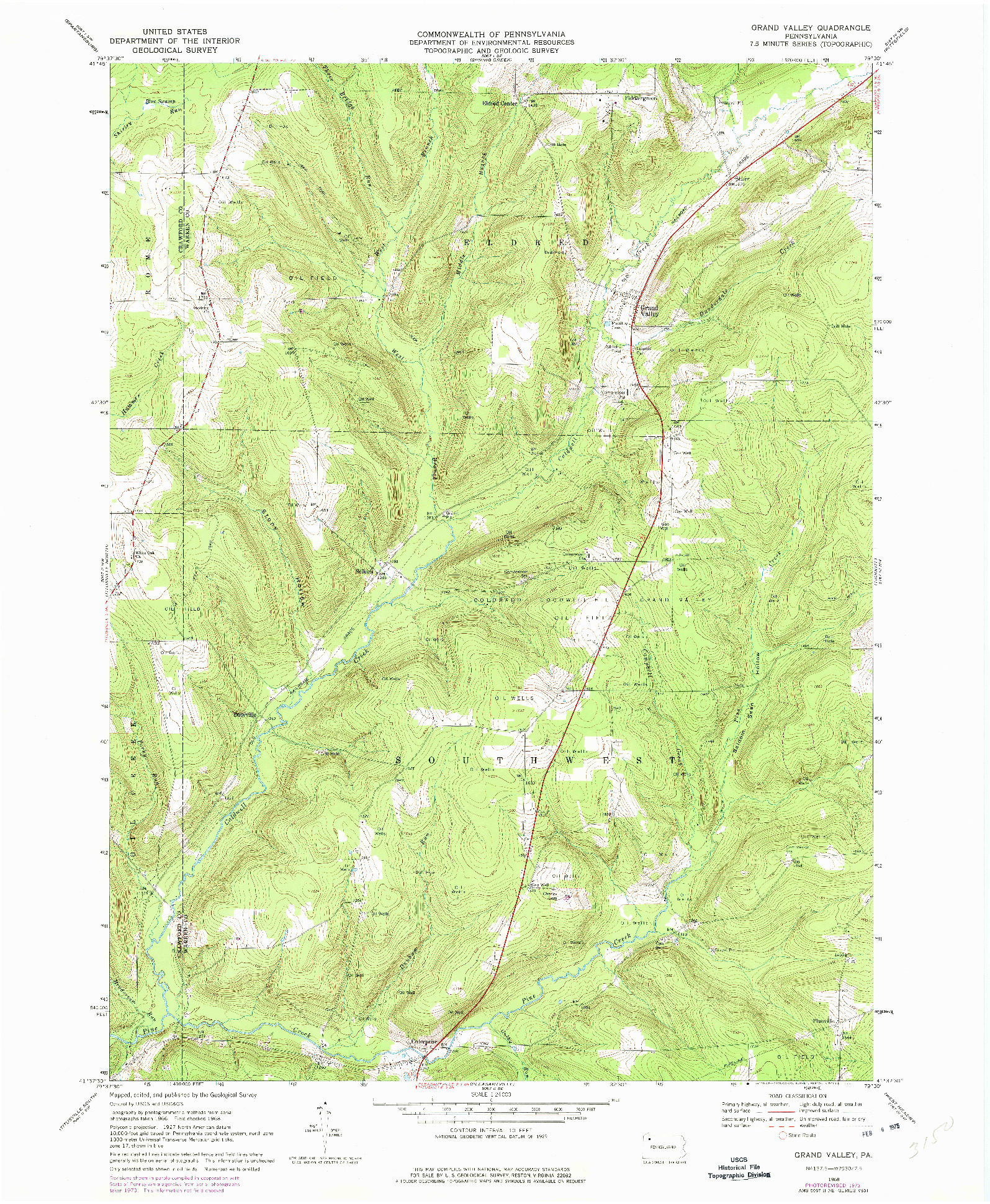 USGS 1:24000-SCALE QUADRANGLE FOR GRAND VALLEY, PA 1968