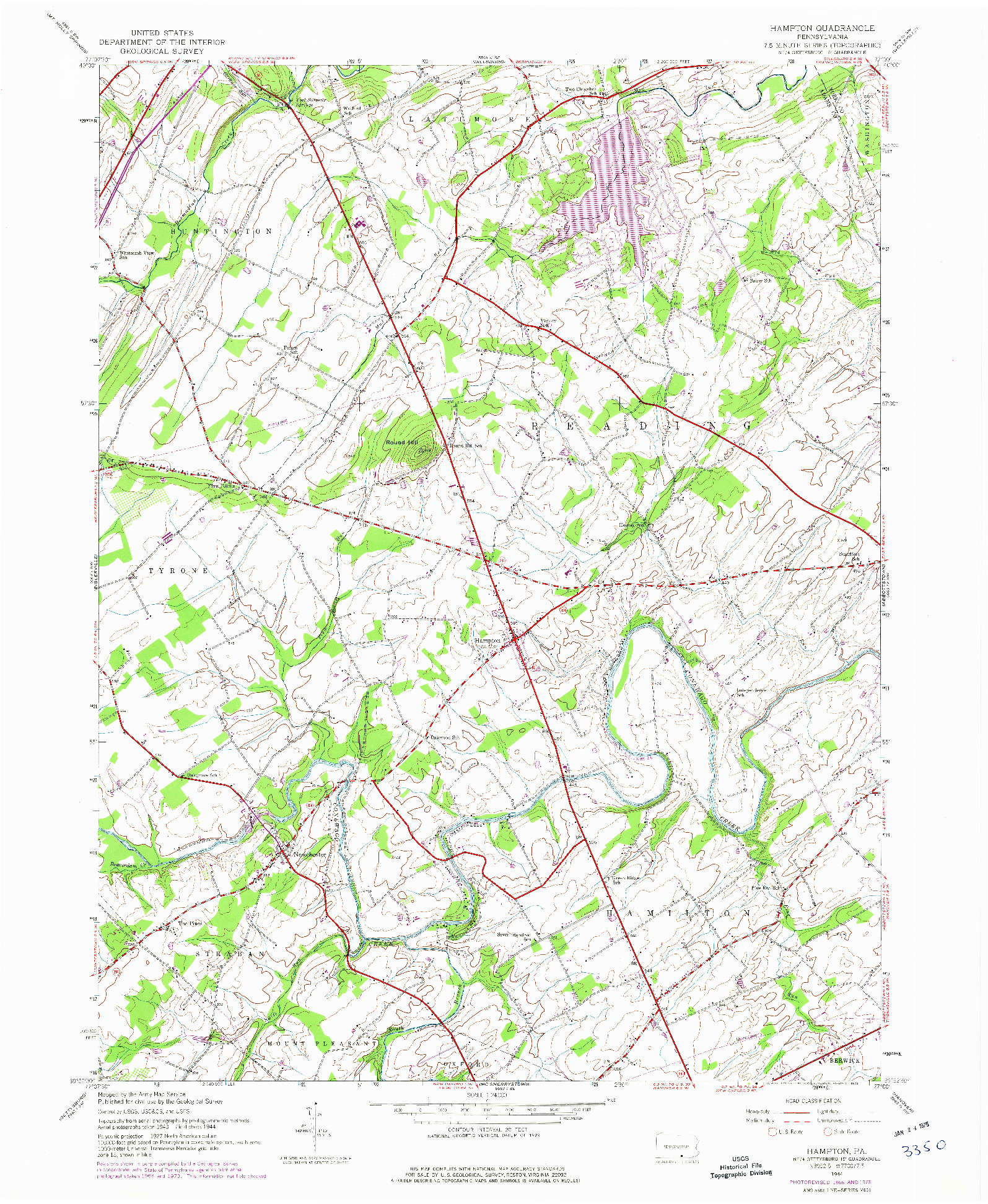 USGS 1:24000-SCALE QUADRANGLE FOR HAMPTON, PA 1944