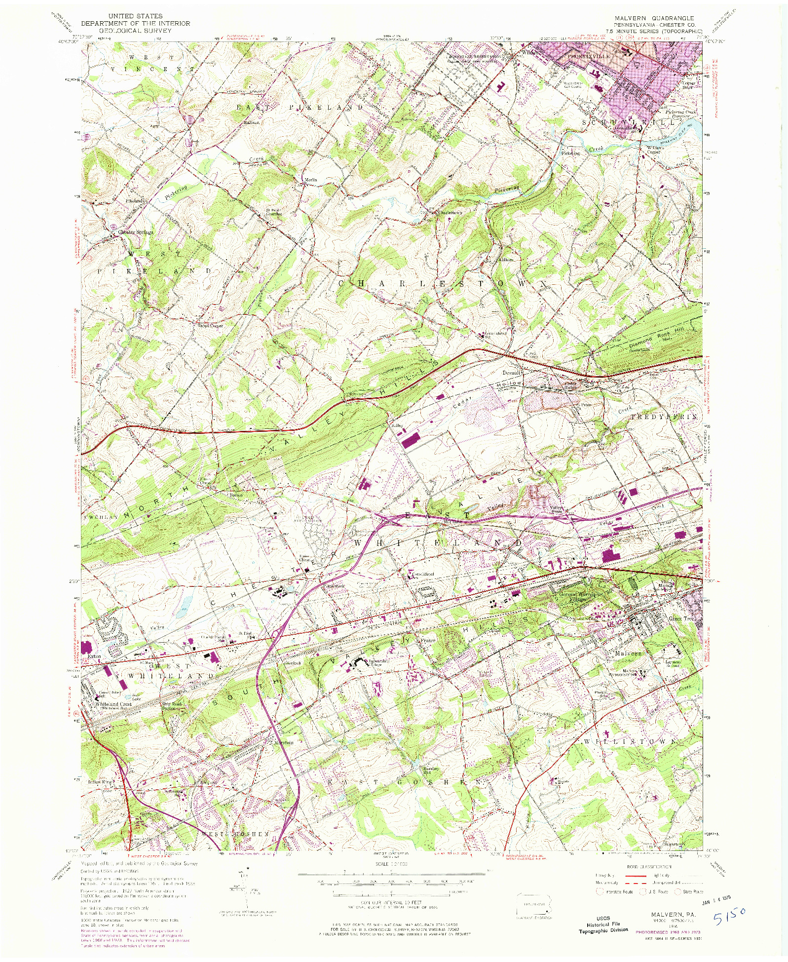 USGS 1:24000-SCALE QUADRANGLE FOR MALVERN, PA 1955