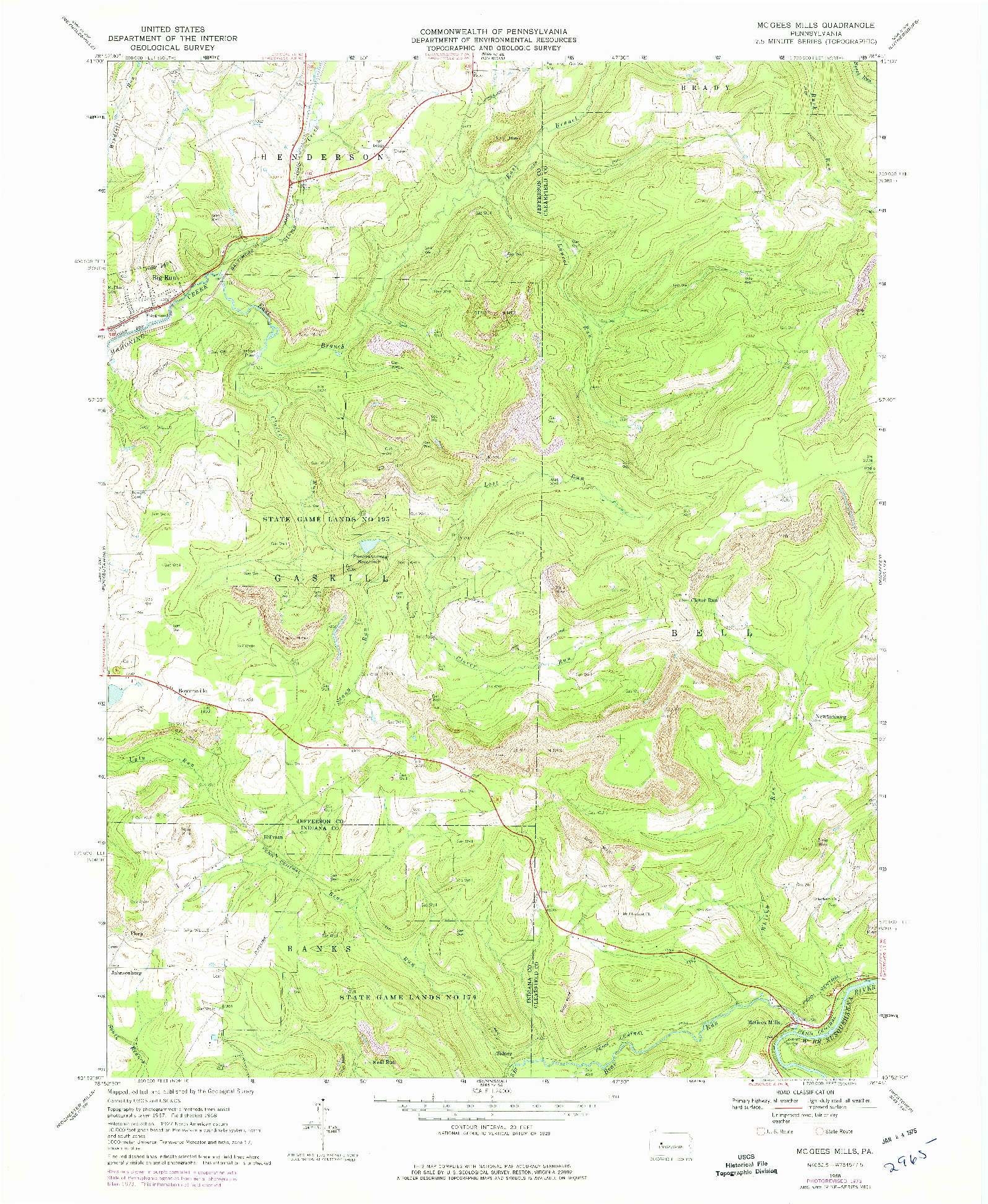 USGS 1:24000-SCALE QUADRANGLE FOR MC GEES MILLS, PA 1968