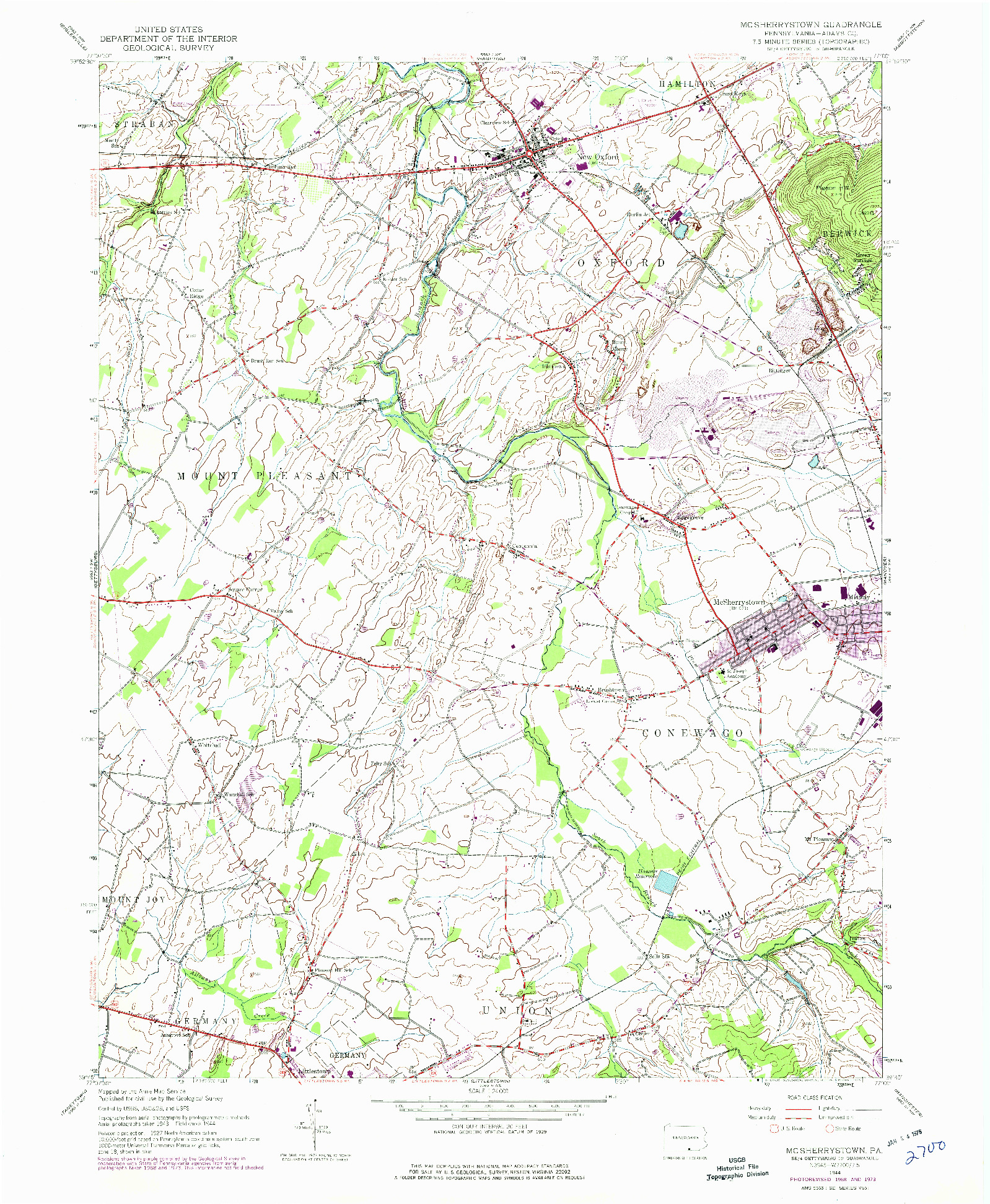 USGS 1:24000-SCALE QUADRANGLE FOR MC SHERRYSTOWN, PA 1944