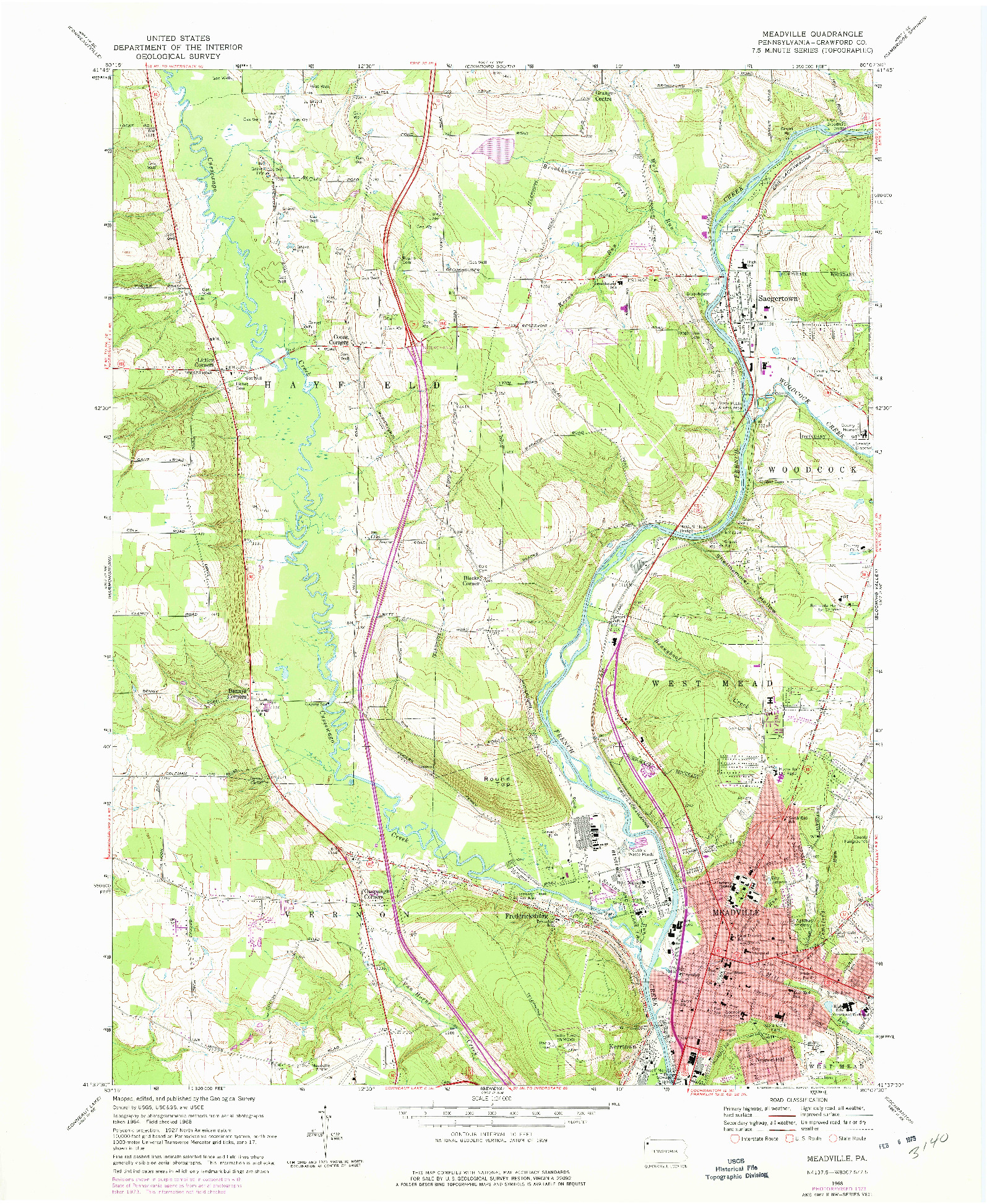 USGS 1:24000-SCALE QUADRANGLE FOR MEADVILLE, PA 1968