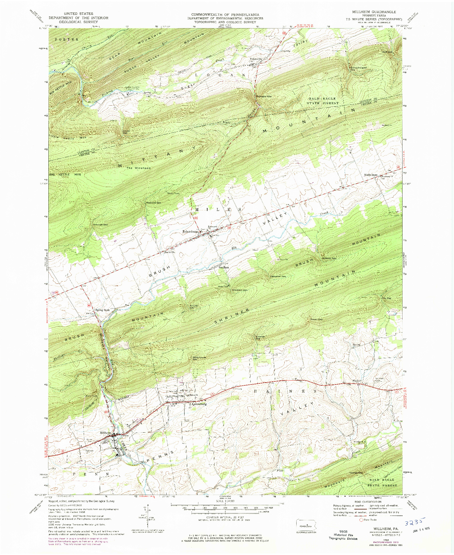 USGS 1:24000-SCALE QUADRANGLE FOR MILLHEIM, PA 1968