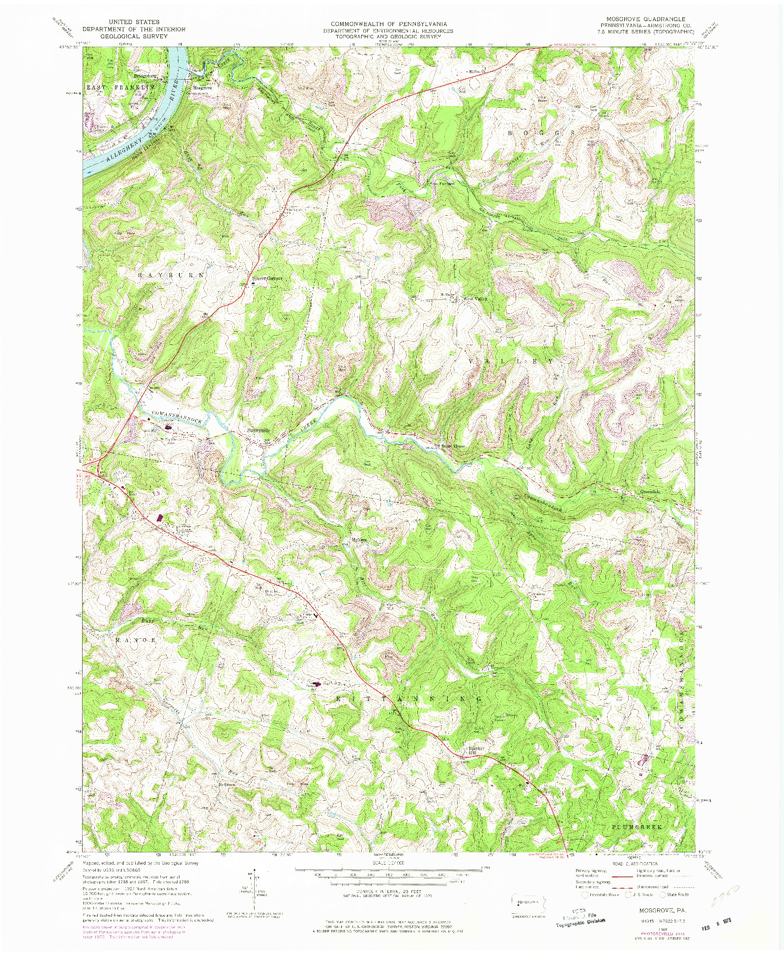 USGS 1:24000-SCALE QUADRANGLE FOR MOSGROVE, PA 1968