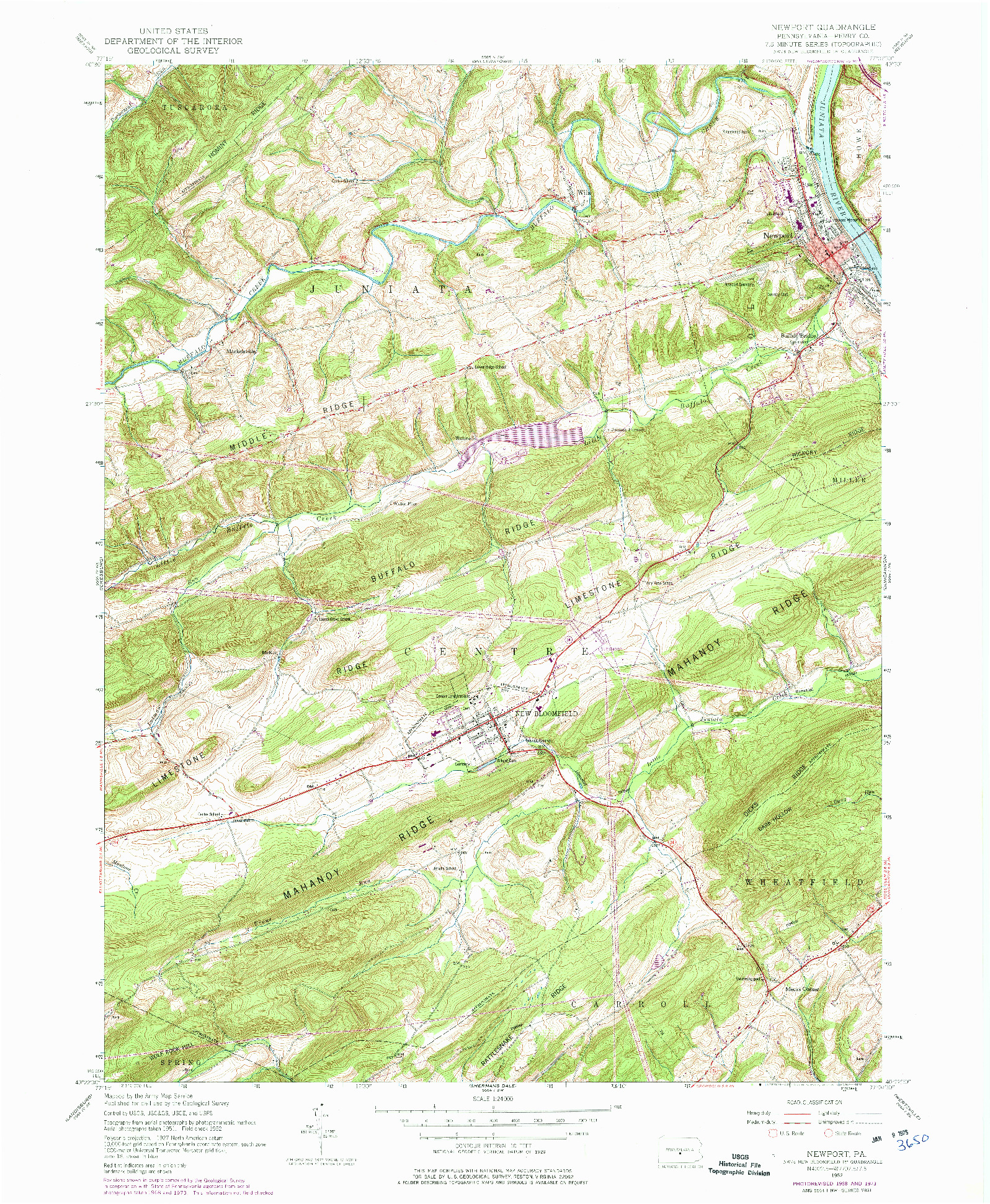 USGS 1:24000-SCALE QUADRANGLE FOR NEWPORT, PA 1952