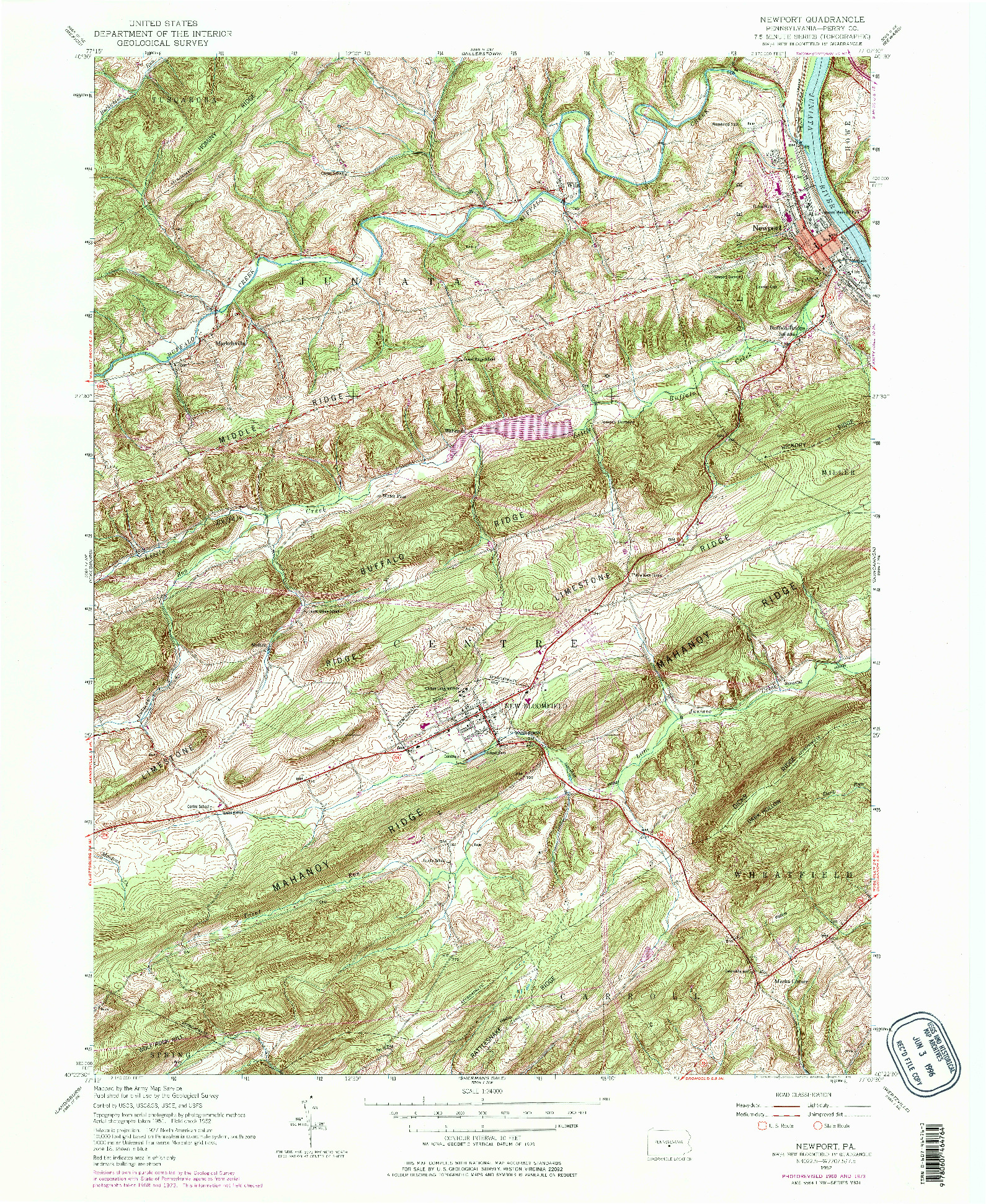 USGS 1:24000-SCALE QUADRANGLE FOR NEWPORT, PA 1952