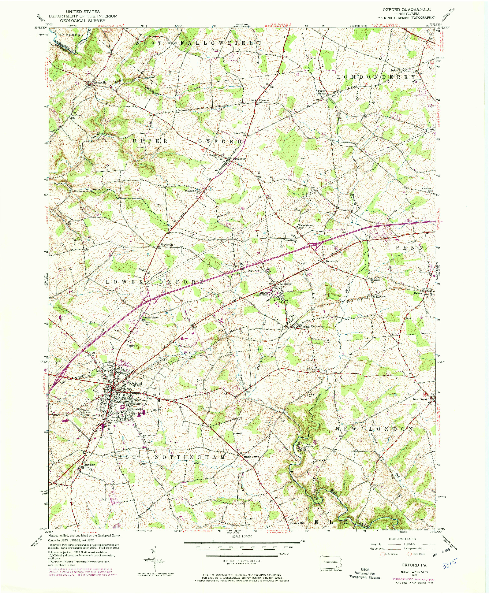USGS 1:24000-SCALE QUADRANGLE FOR OXFORD, PA 1953