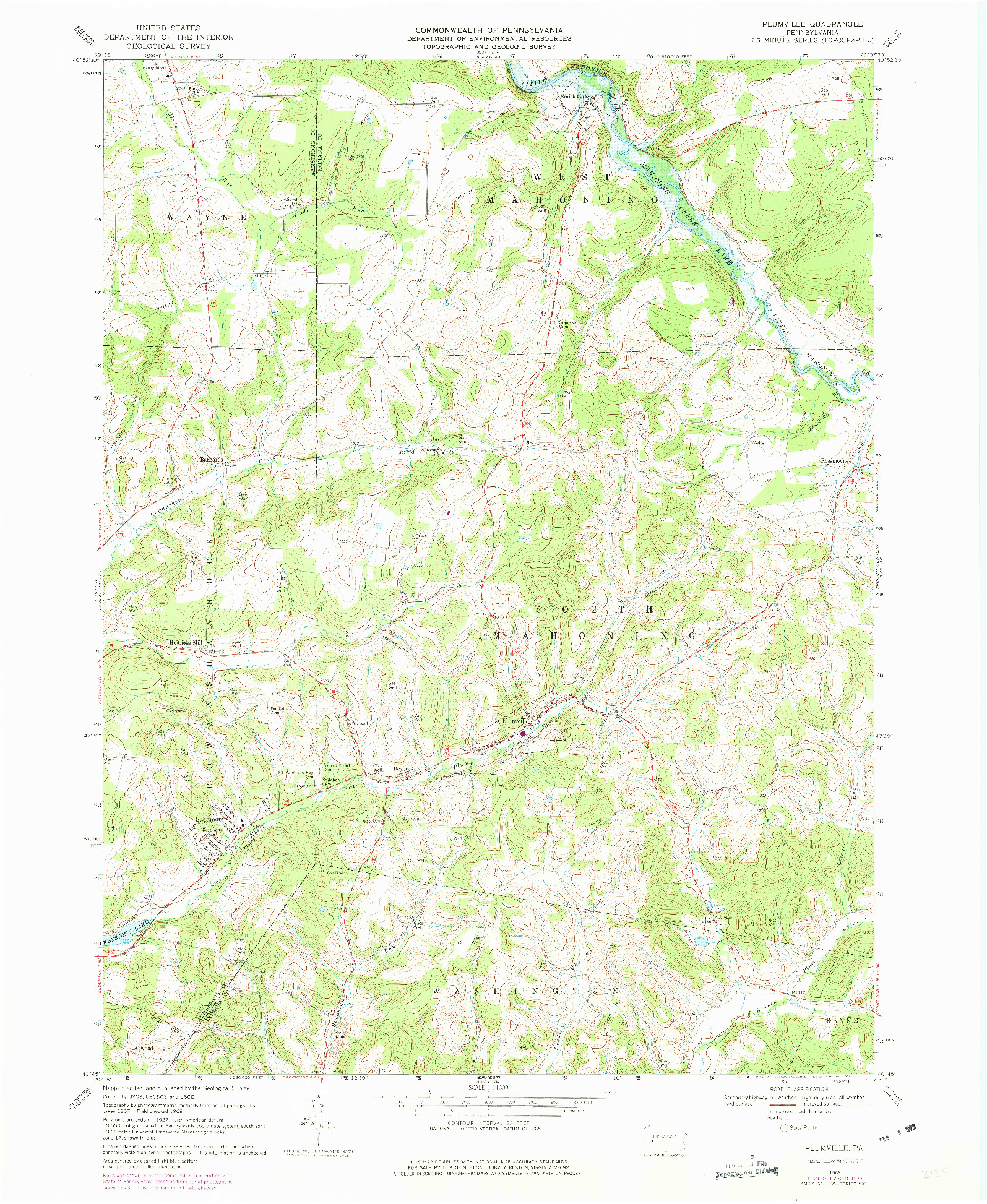 USGS 1:24000-SCALE QUADRANGLE FOR PLUMVILLE, PA 1968