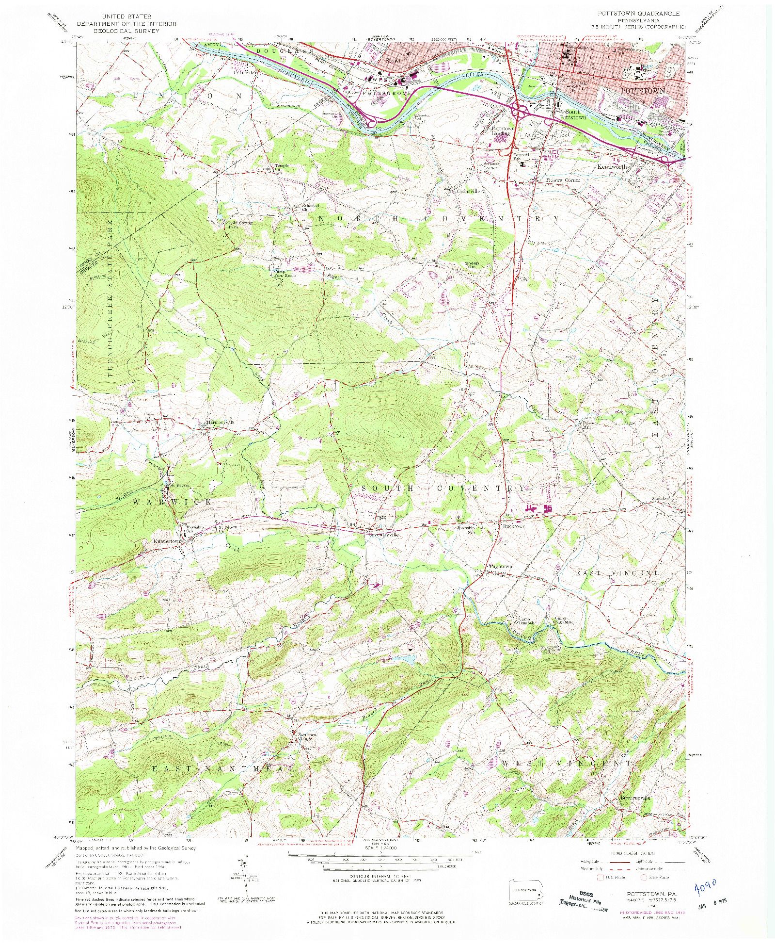USGS 1:24000-SCALE QUADRANGLE FOR POTTSTOWN, PA 1956