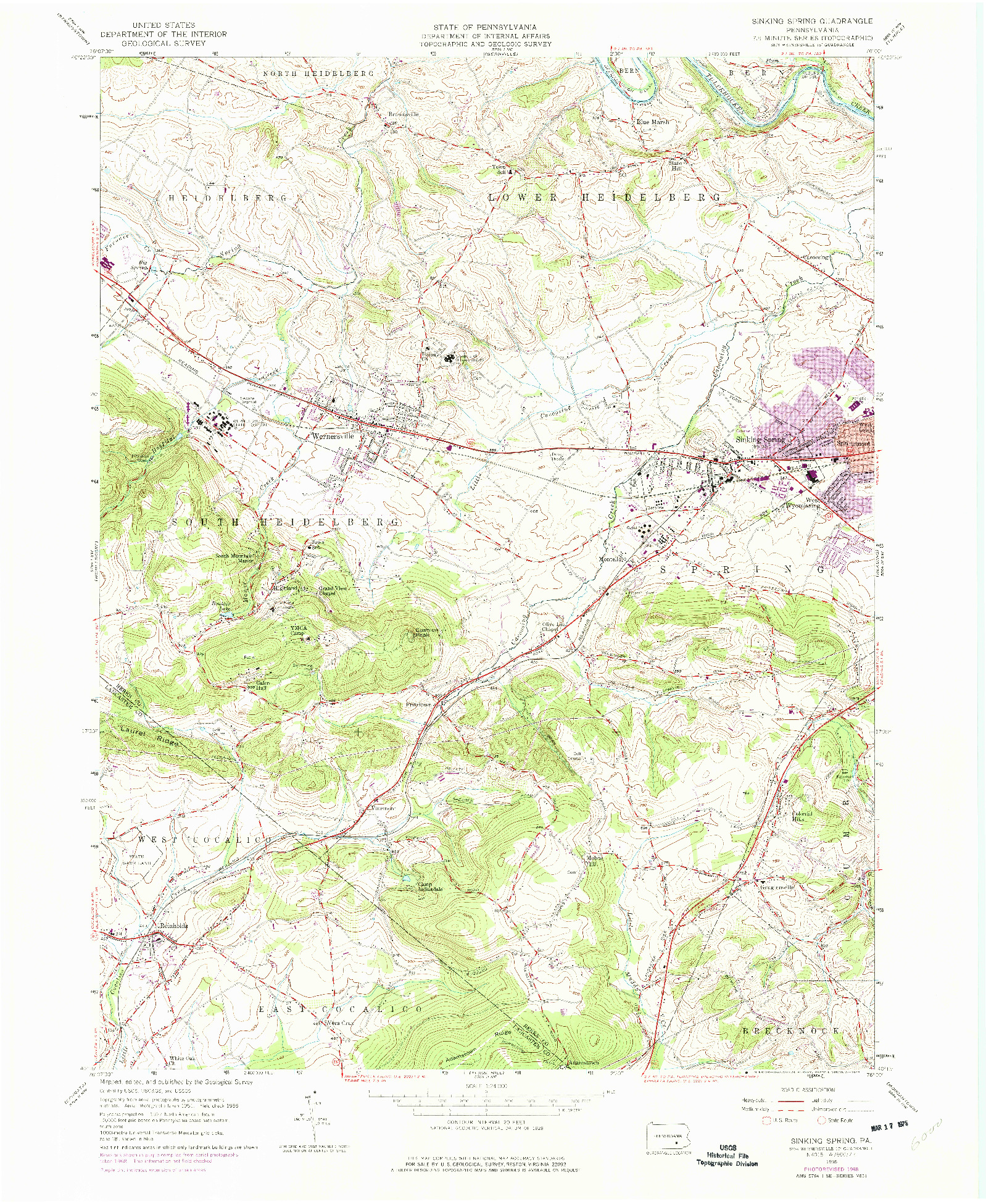 USGS 1:24000-SCALE QUADRANGLE FOR SINKING SPRING, PA 1955